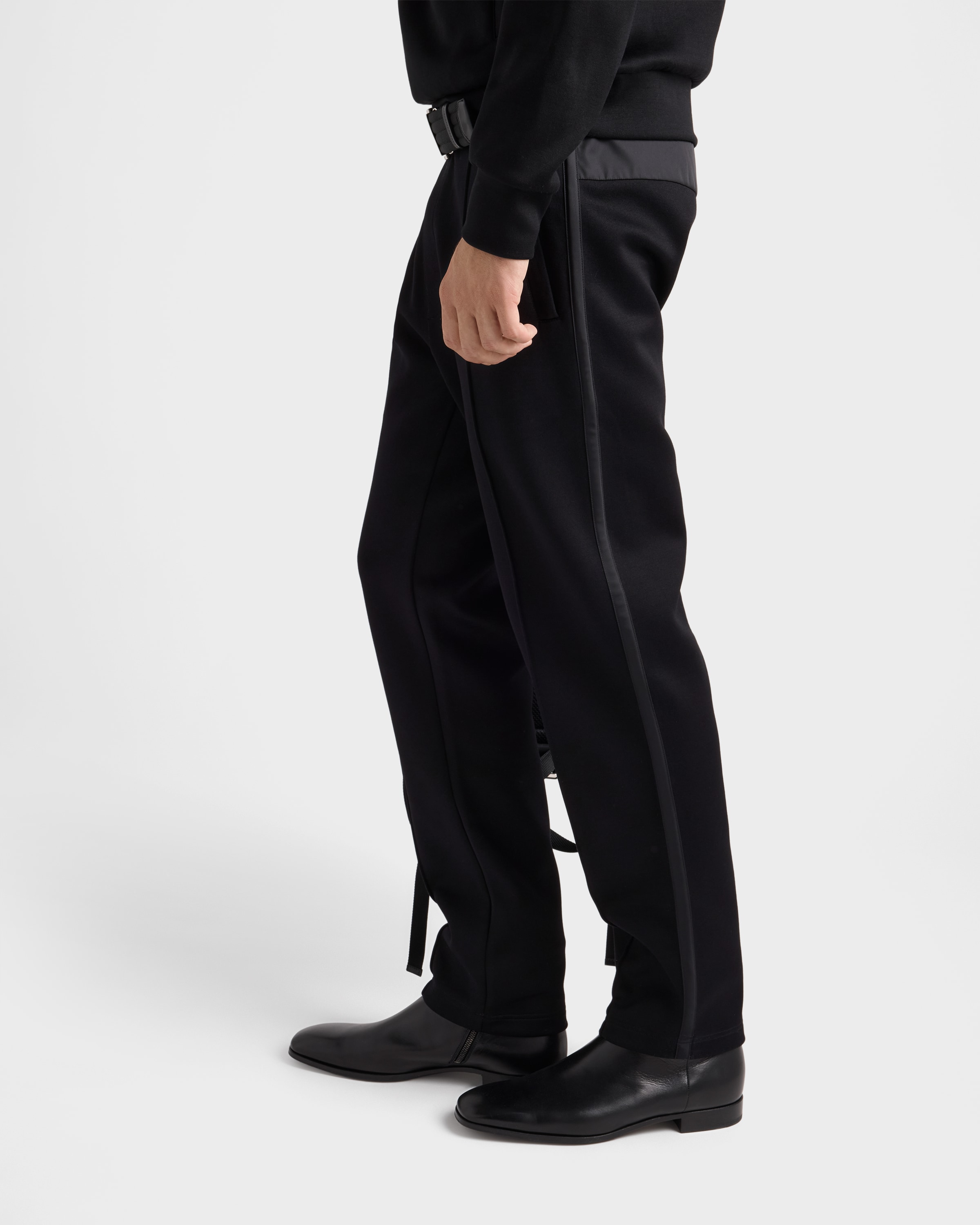 Black/black Cotton Fleece Pants With Re-nylon Details | PRADA - Brazil