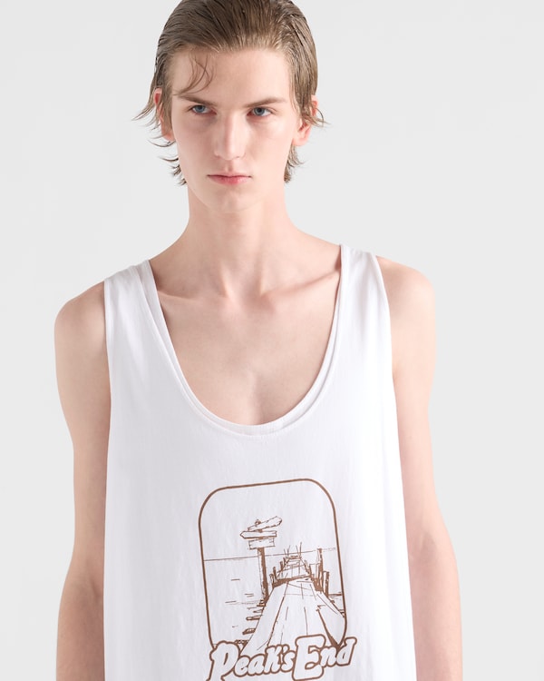 Printed cotton tank top - White/Cocoa Brown Printed cotton tank top - White/Cocoa Brown