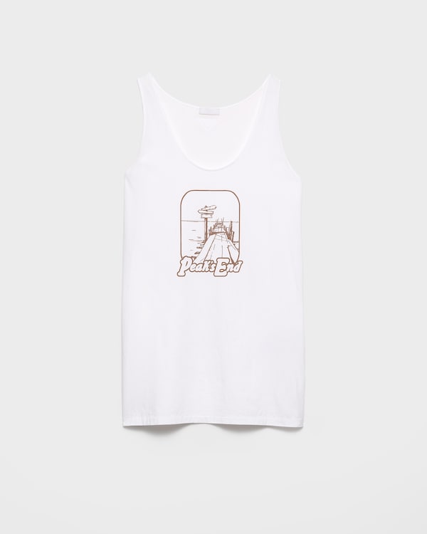 Printed cotton tank top - White/Cocoa Brown Printed cotton tank top - White/Cocoa Brown