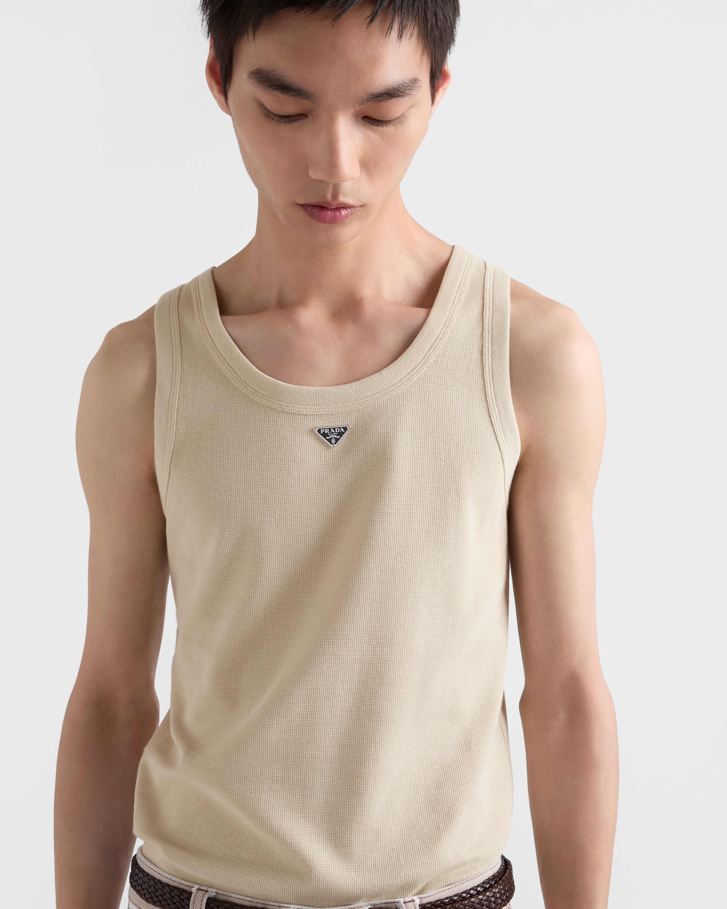 Limestone Cotton tank top | PRADA - United States