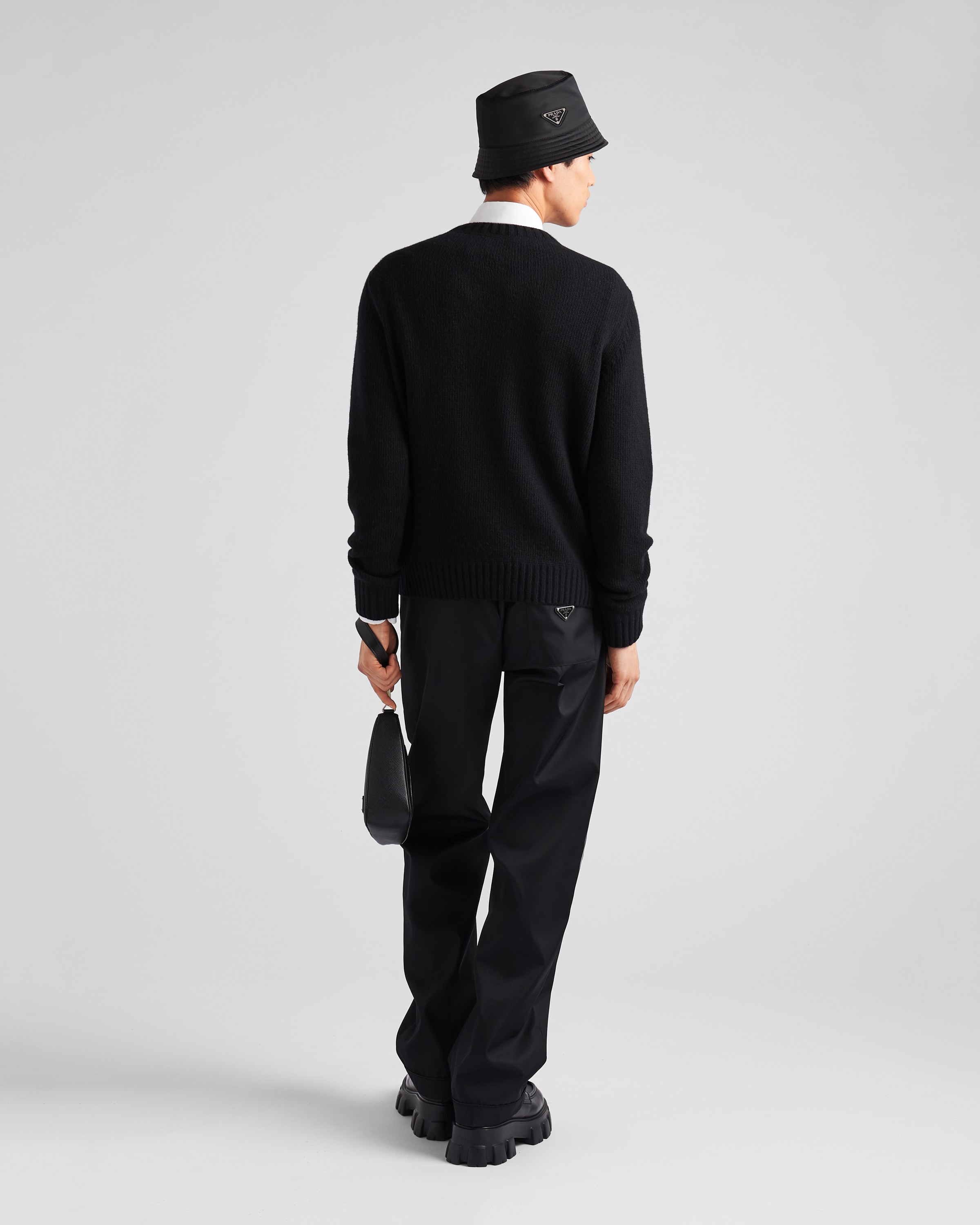 Black Wool And Cashmere Crew neck Sweater PRADA