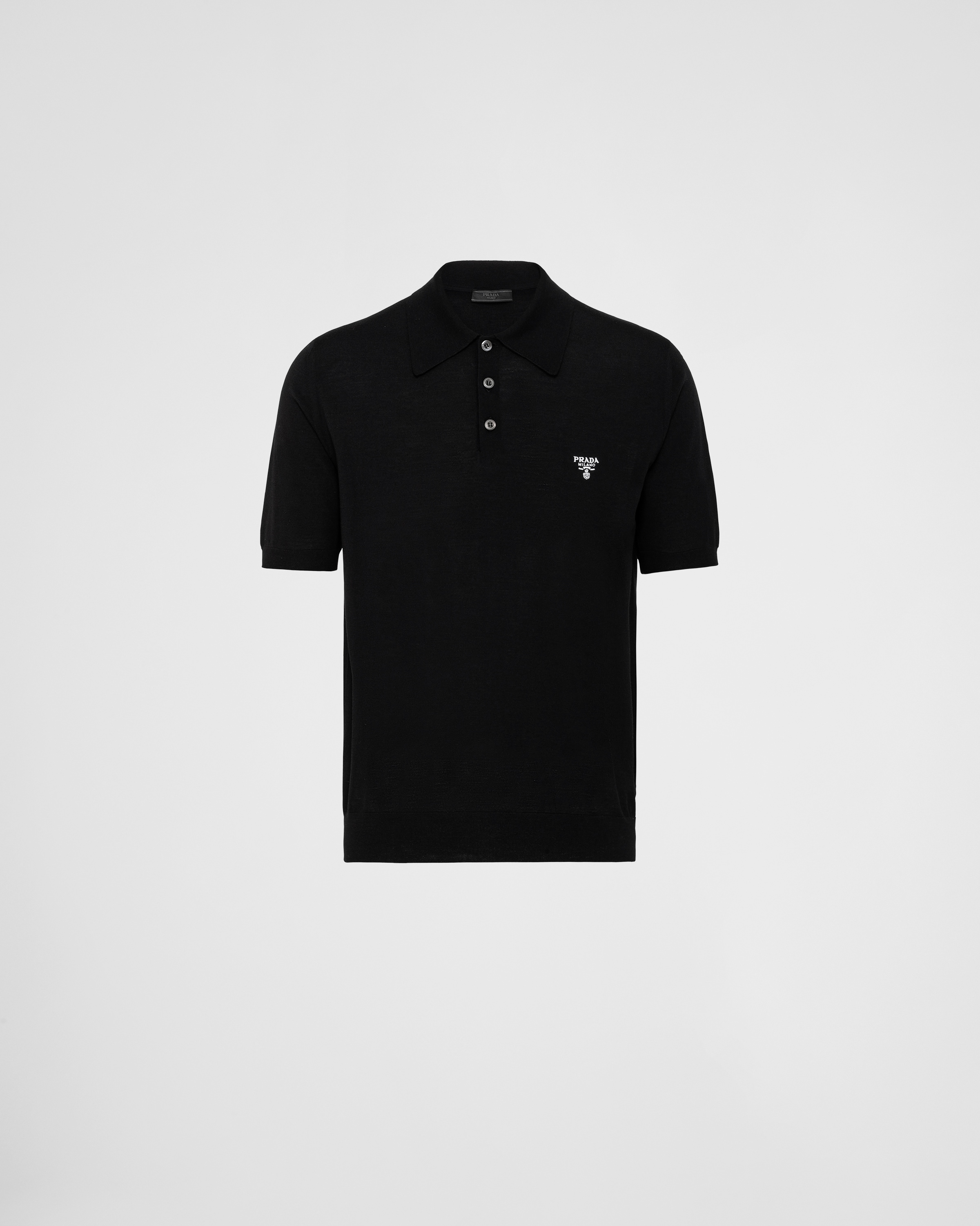 Black Superfine Wool Polo Shirt PRADA
