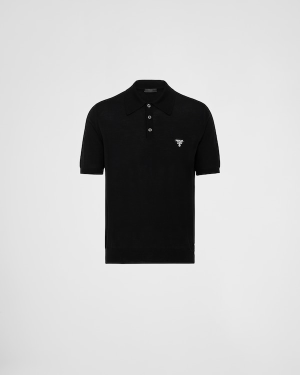 Navy Stretch cotton polo shirt with embroidered logo | PRADA
