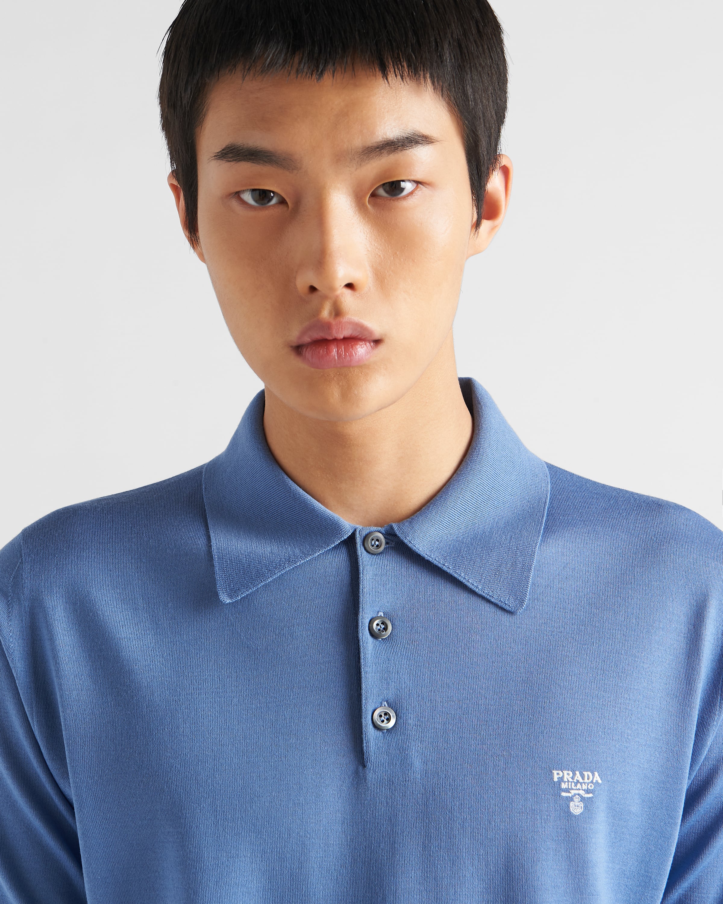 Aviator Blue Superfine Wool Polo Shirt PRADA