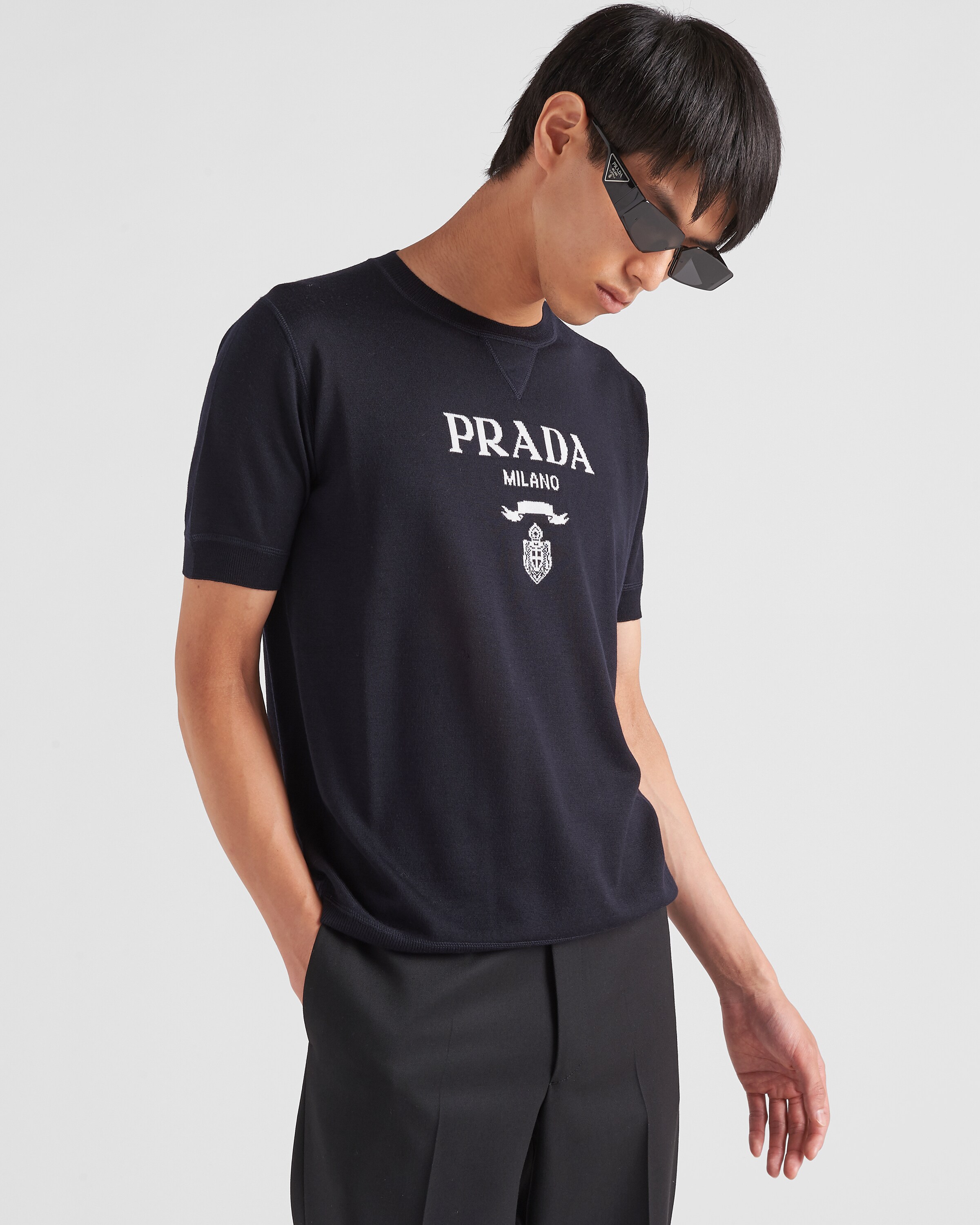 Navy Wool and cashmere crew-neck sweater | Prada