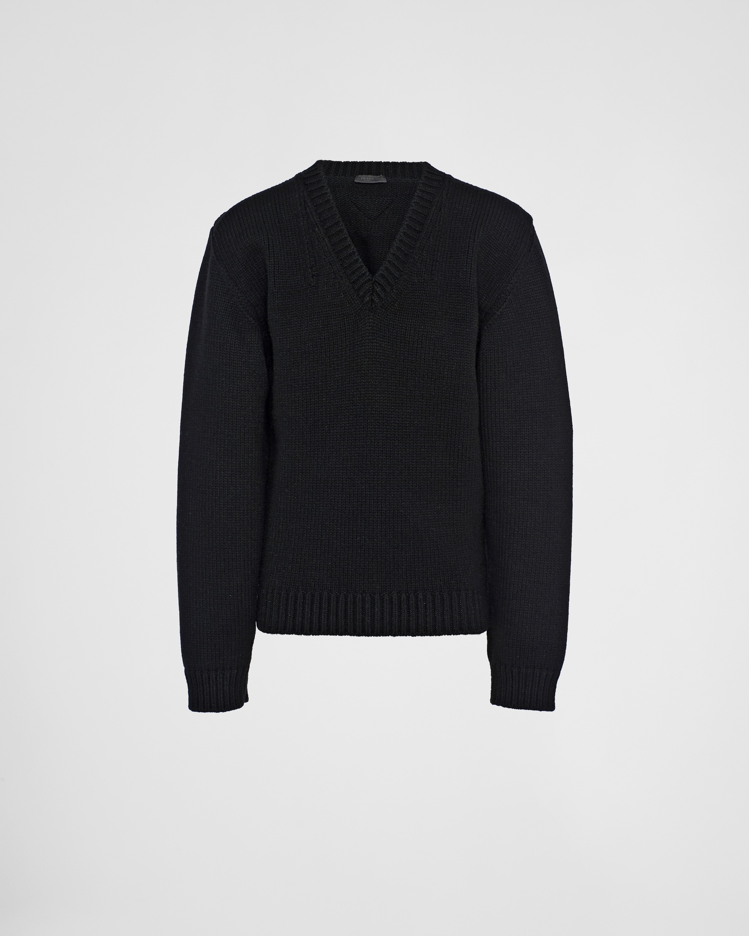 Black Shetland wool V-neck sweater | Prada