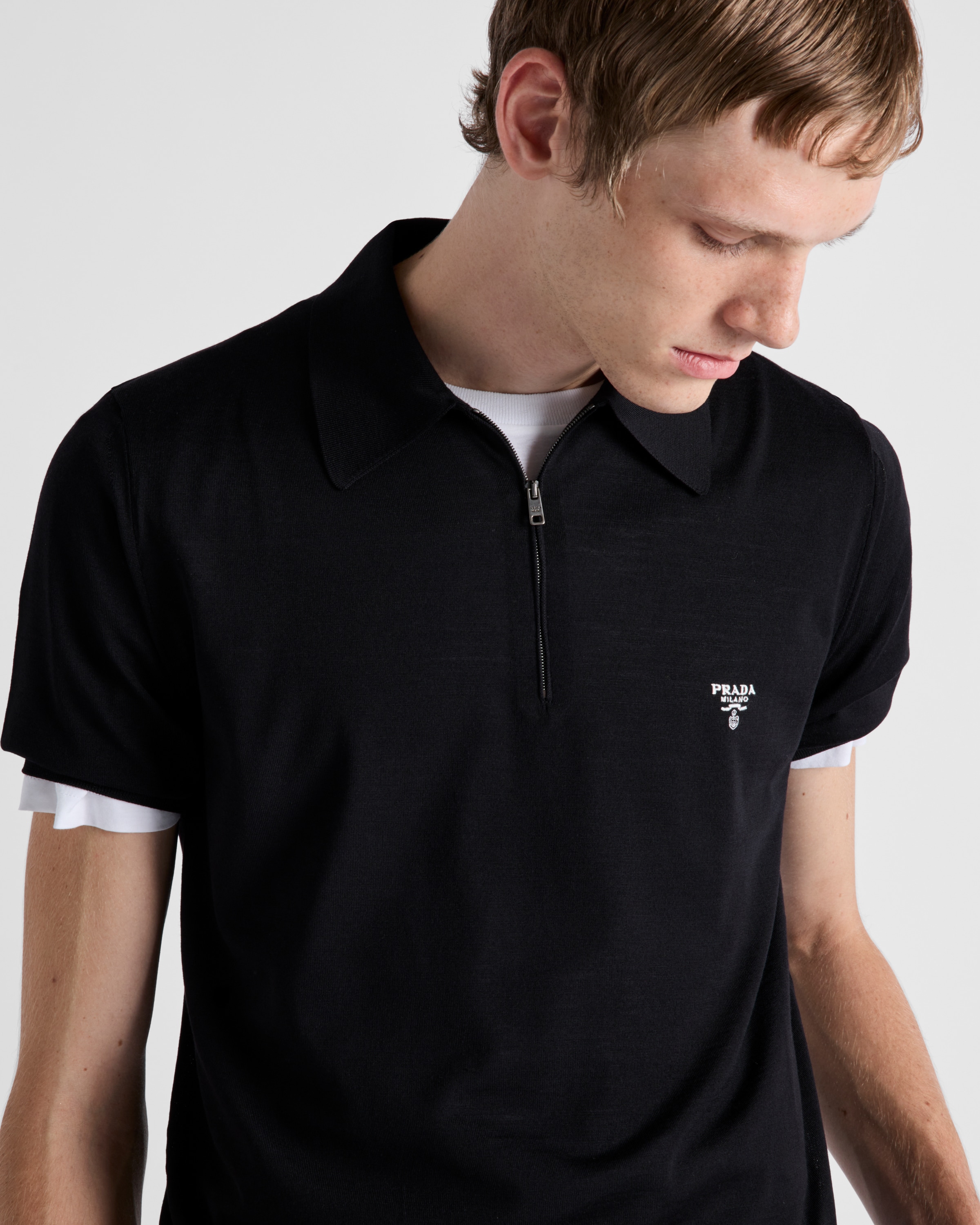 Black Superfine wool polo shirt | PRADA