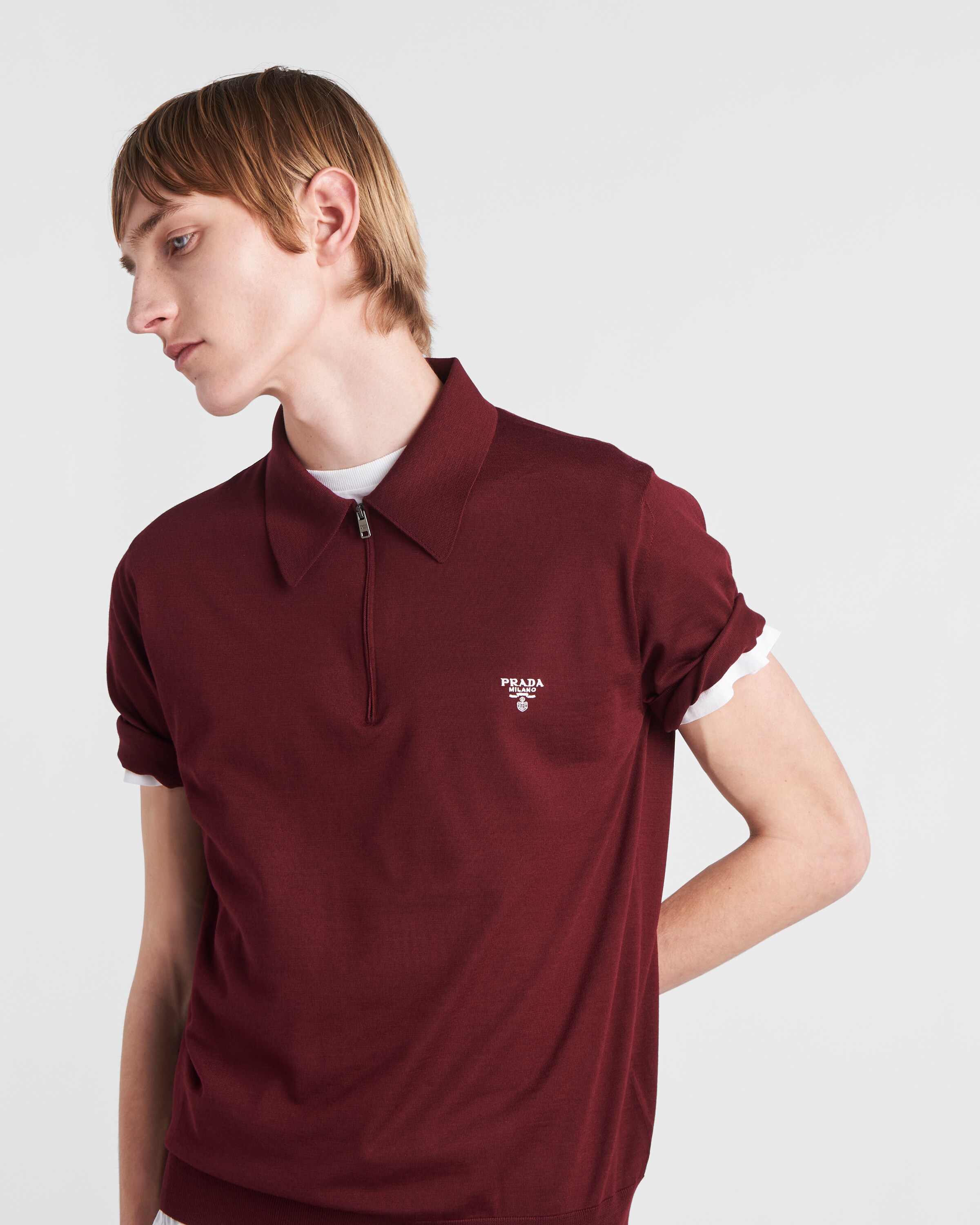 【関税込み】prada Wool polo shirt Prada logo-embroidered Wool Polo Shirt | Black | FARFETCH