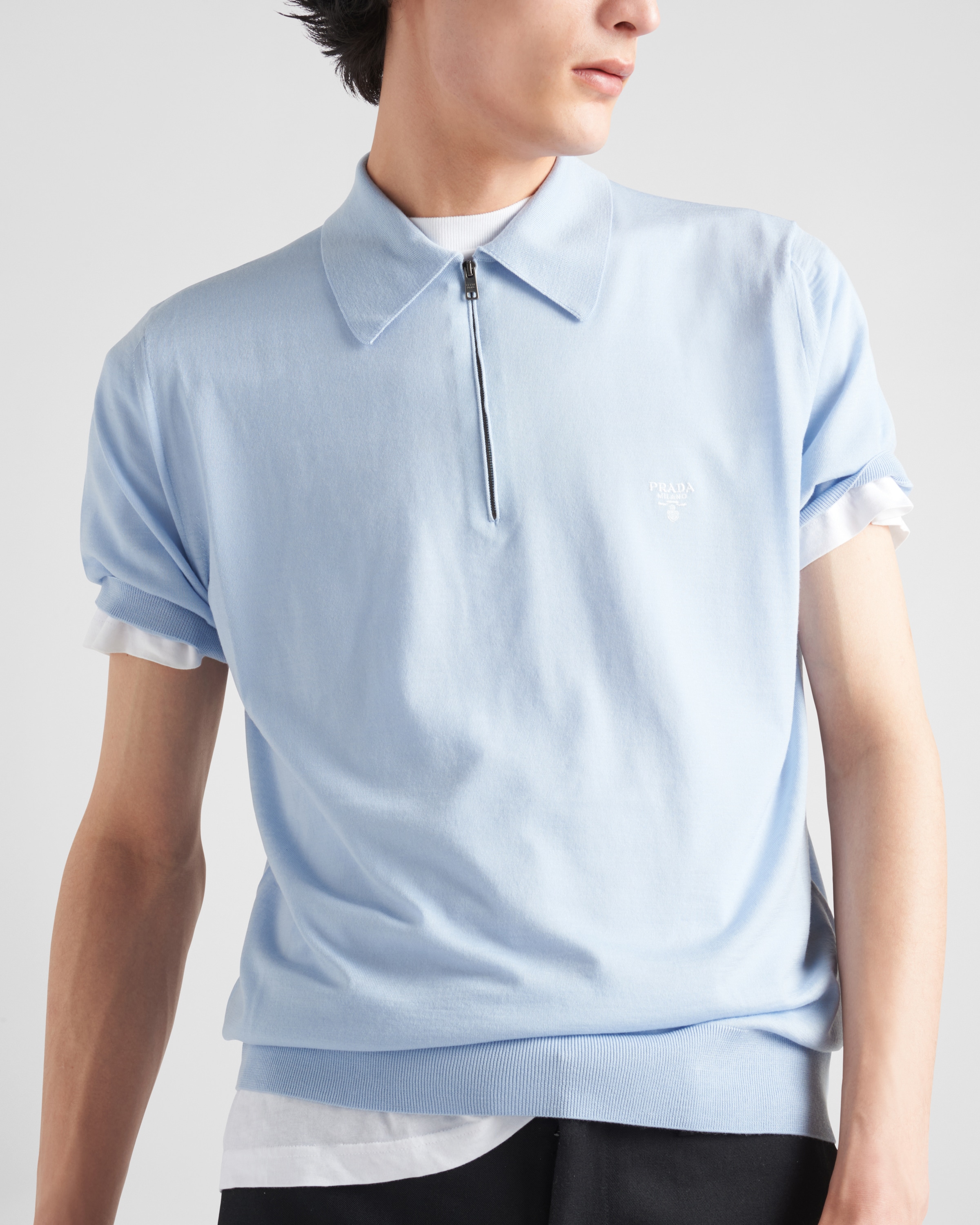 Sky Blue Superfine Wool Polo Shirt PRADA