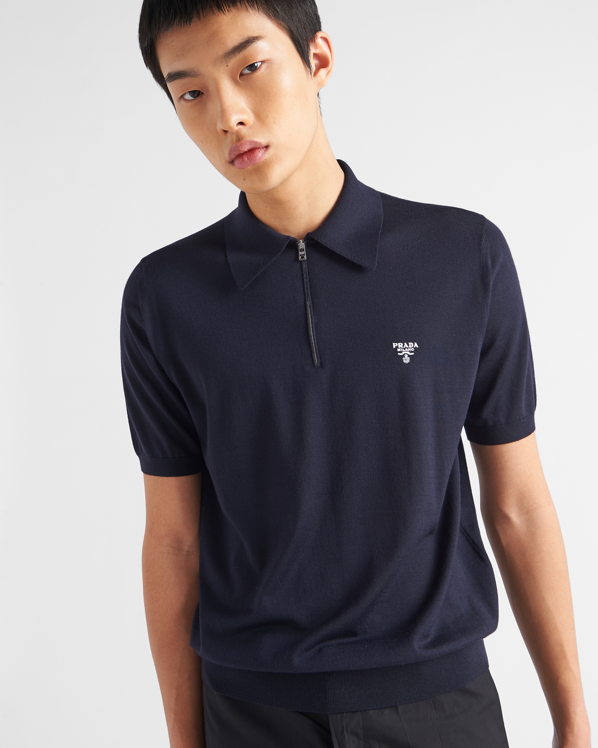 Blue Superfine Wool Polo Shirt PRADA