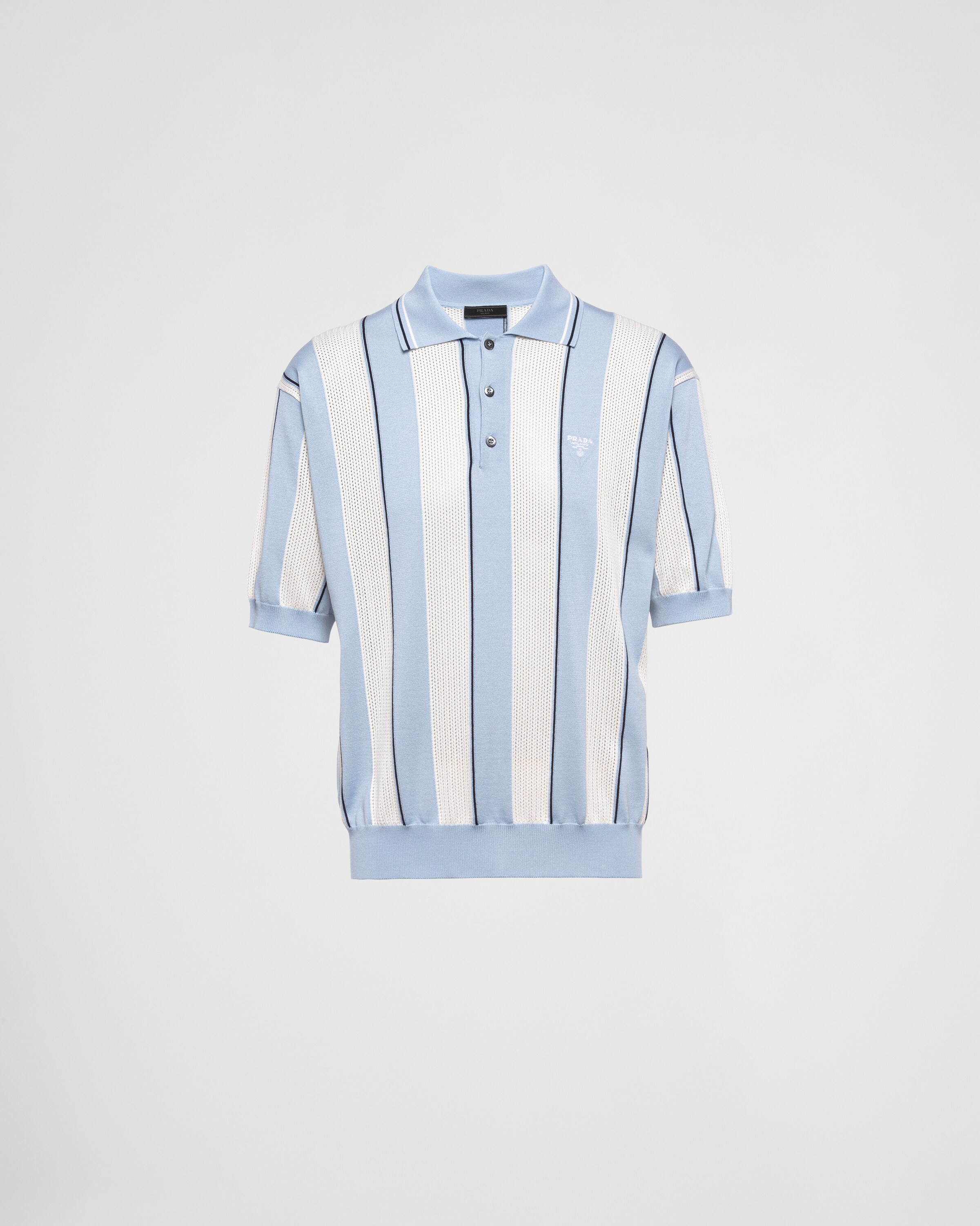 Sky Blue/white Silk and cotton intarsia polo shirt | Prada Sky Blue/white Silk and cotton intarsia polo shirt | Prada