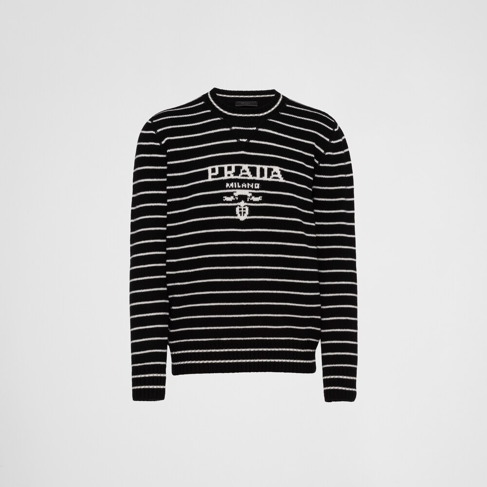 ブラック/ライトベージュ ウールxカシミア クルーネック セーター | Prada