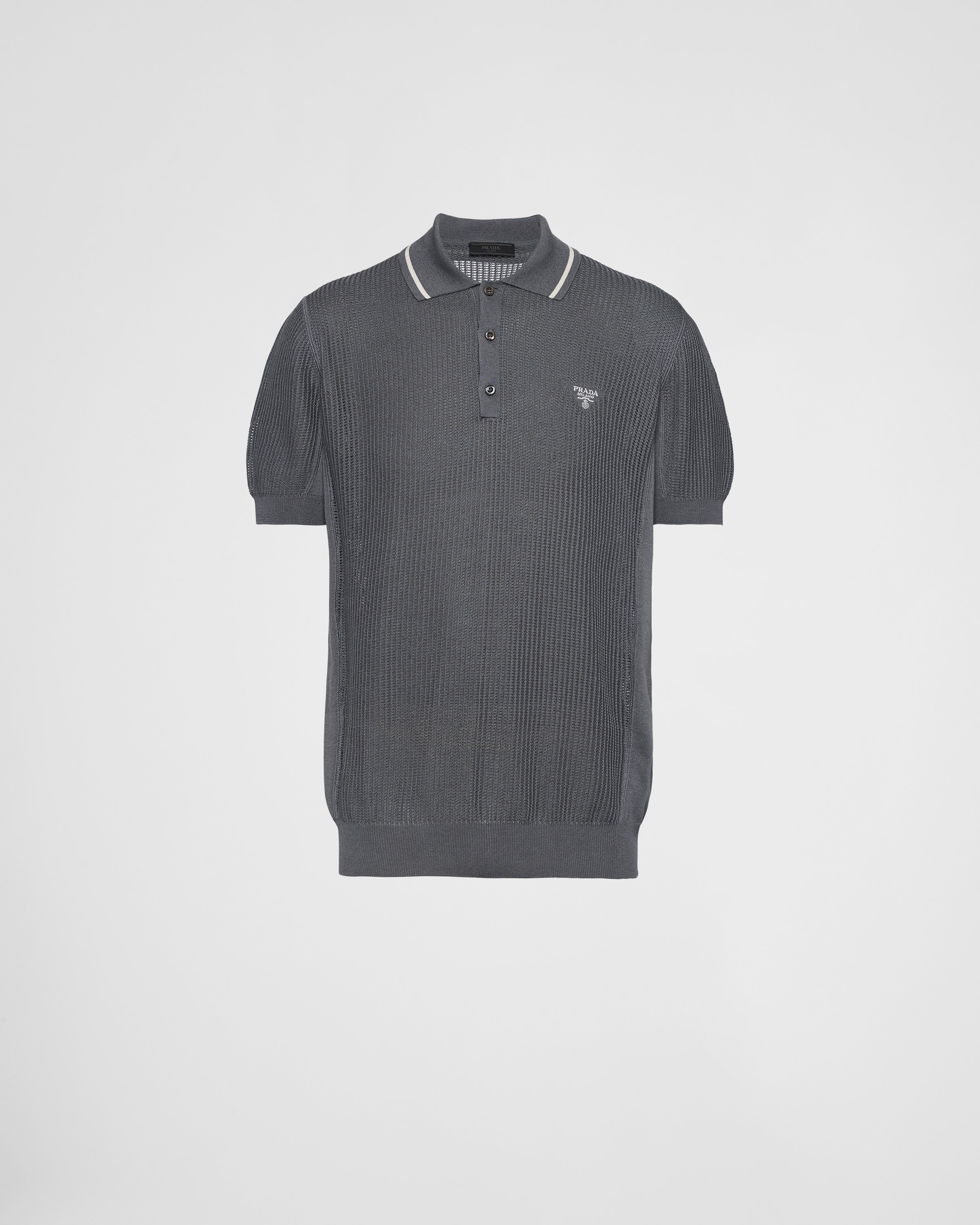 Lead Gray Silk And Cotton Polo Shirt PRADA