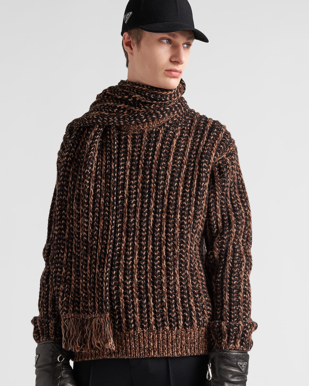 Prada Charcoal Wool & Cashmere Pompom Sweater L
