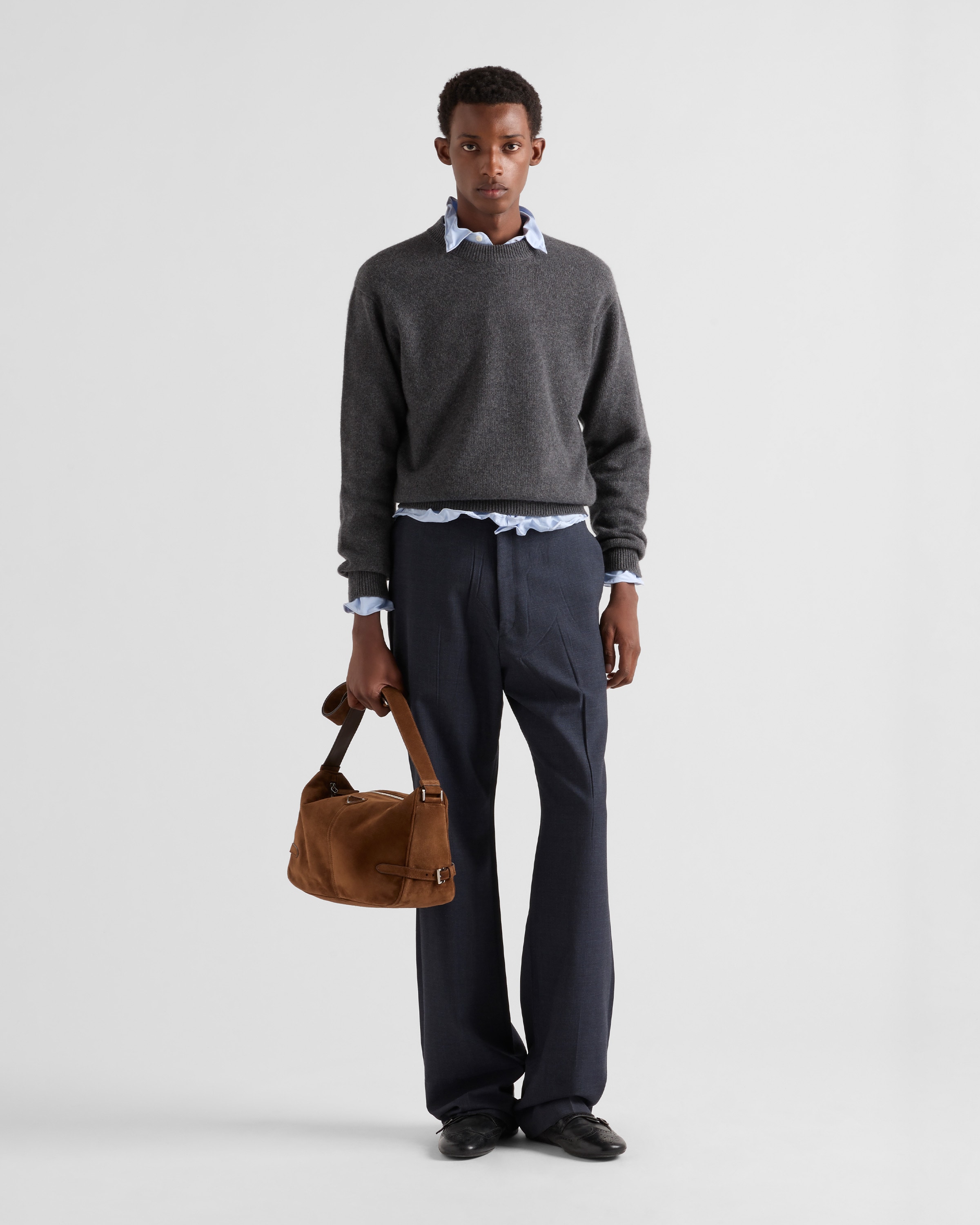 Prada Re-cashmere Crew-neck Sweater In Slate Gray