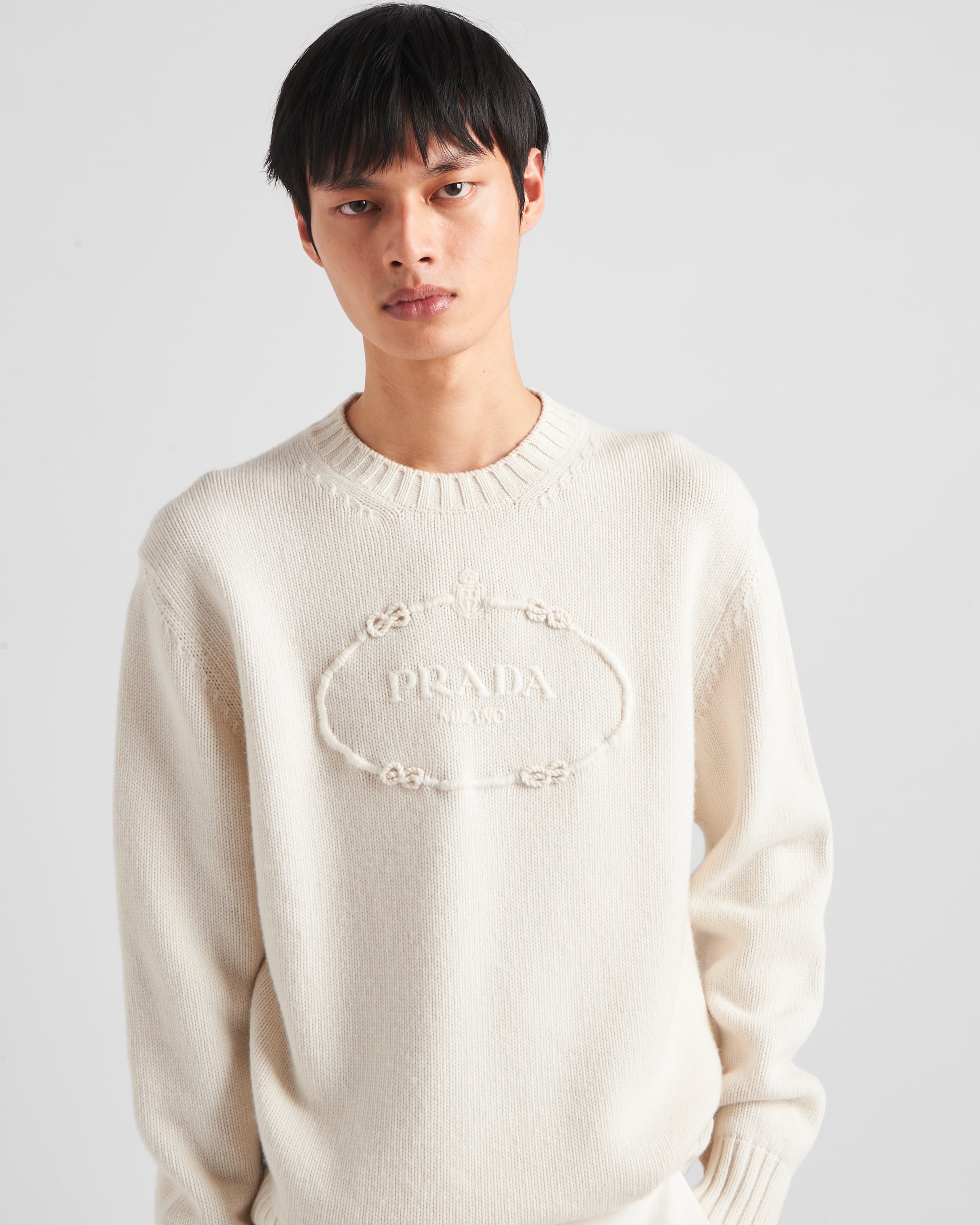 Shop Prada Wool And Cashmere Crew-neck Sweater In White