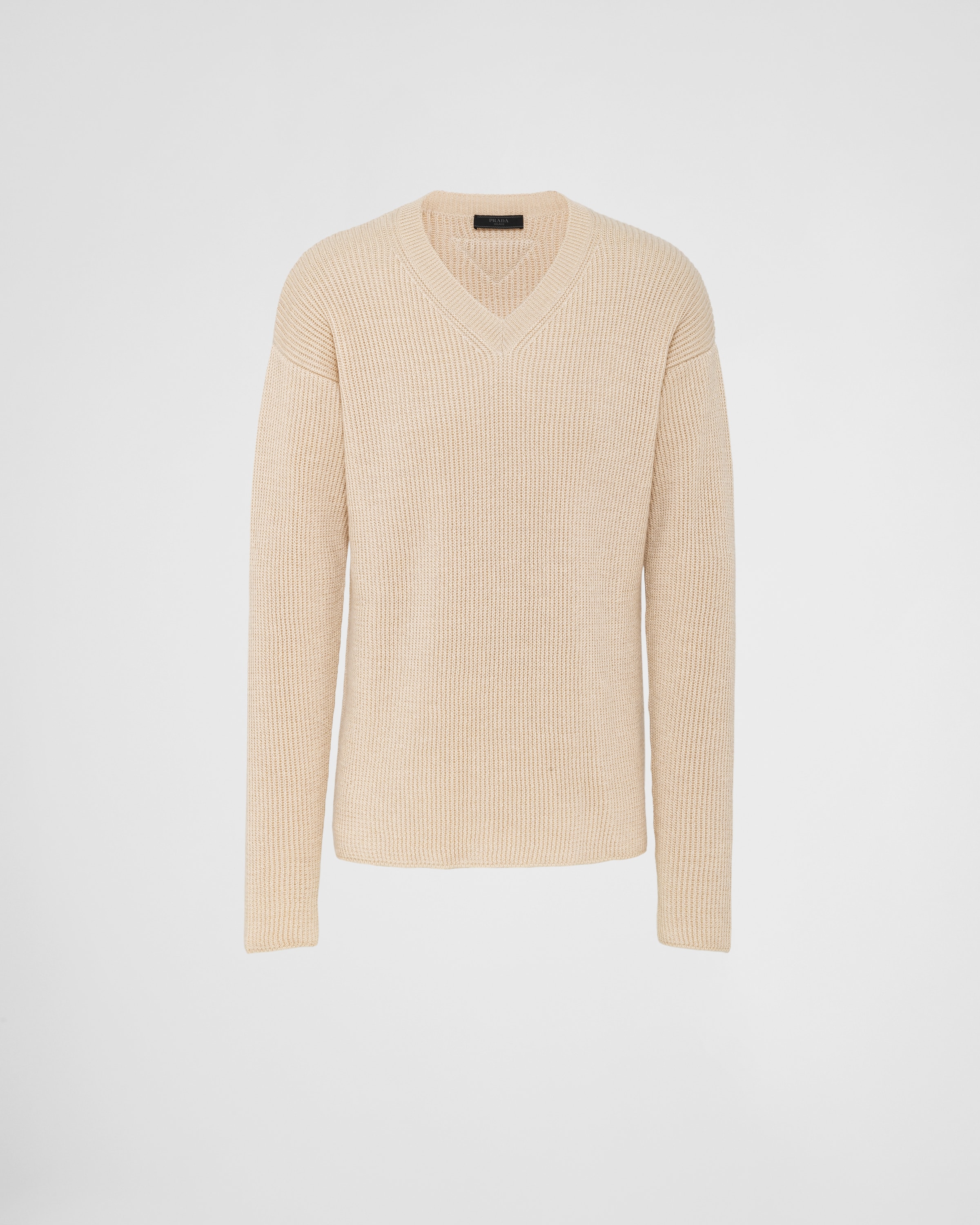 Prada Cashmere And Linen V-neck Sweater In Albino White