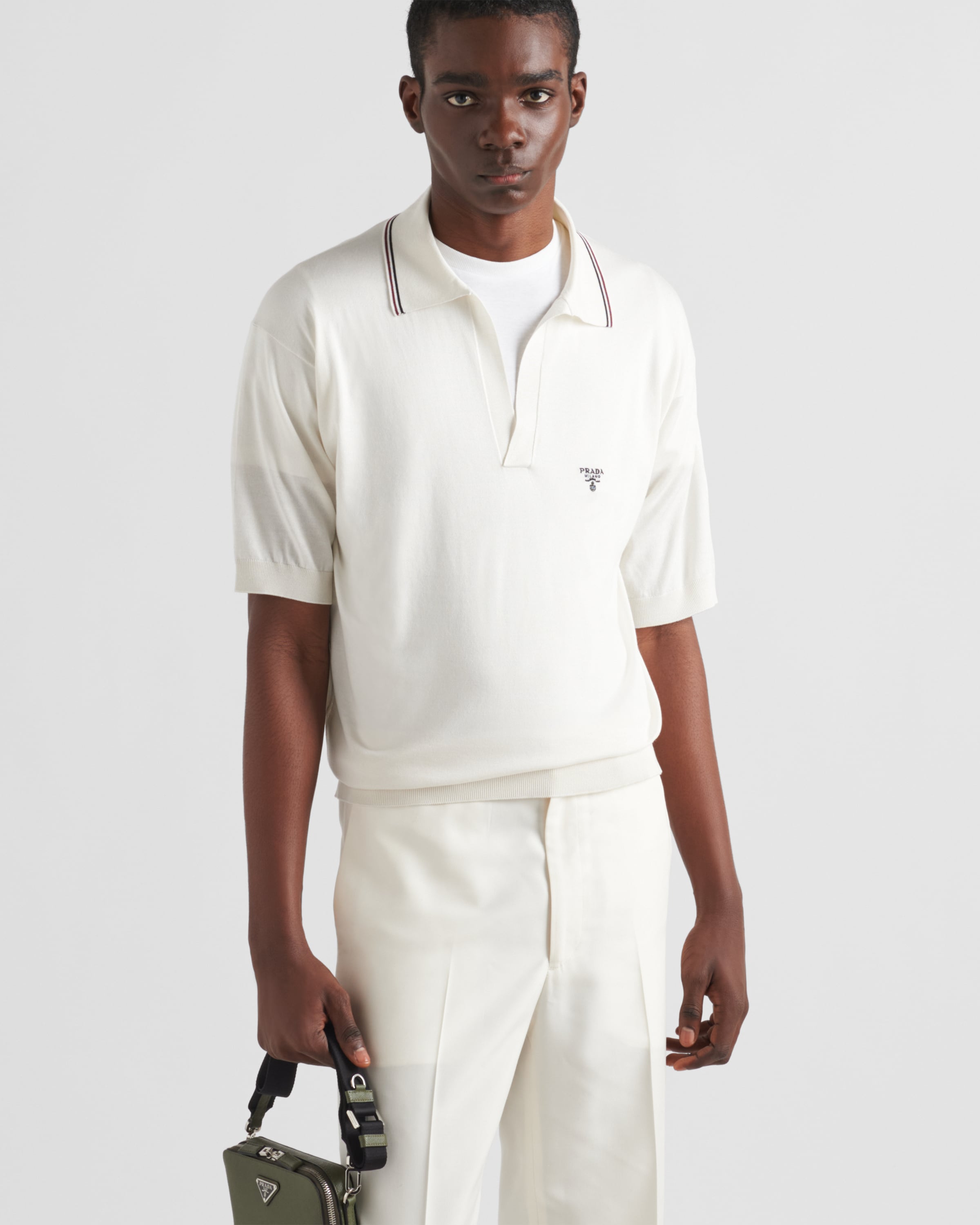 Shop Prada Silk And Cotton Polo Shirt In White