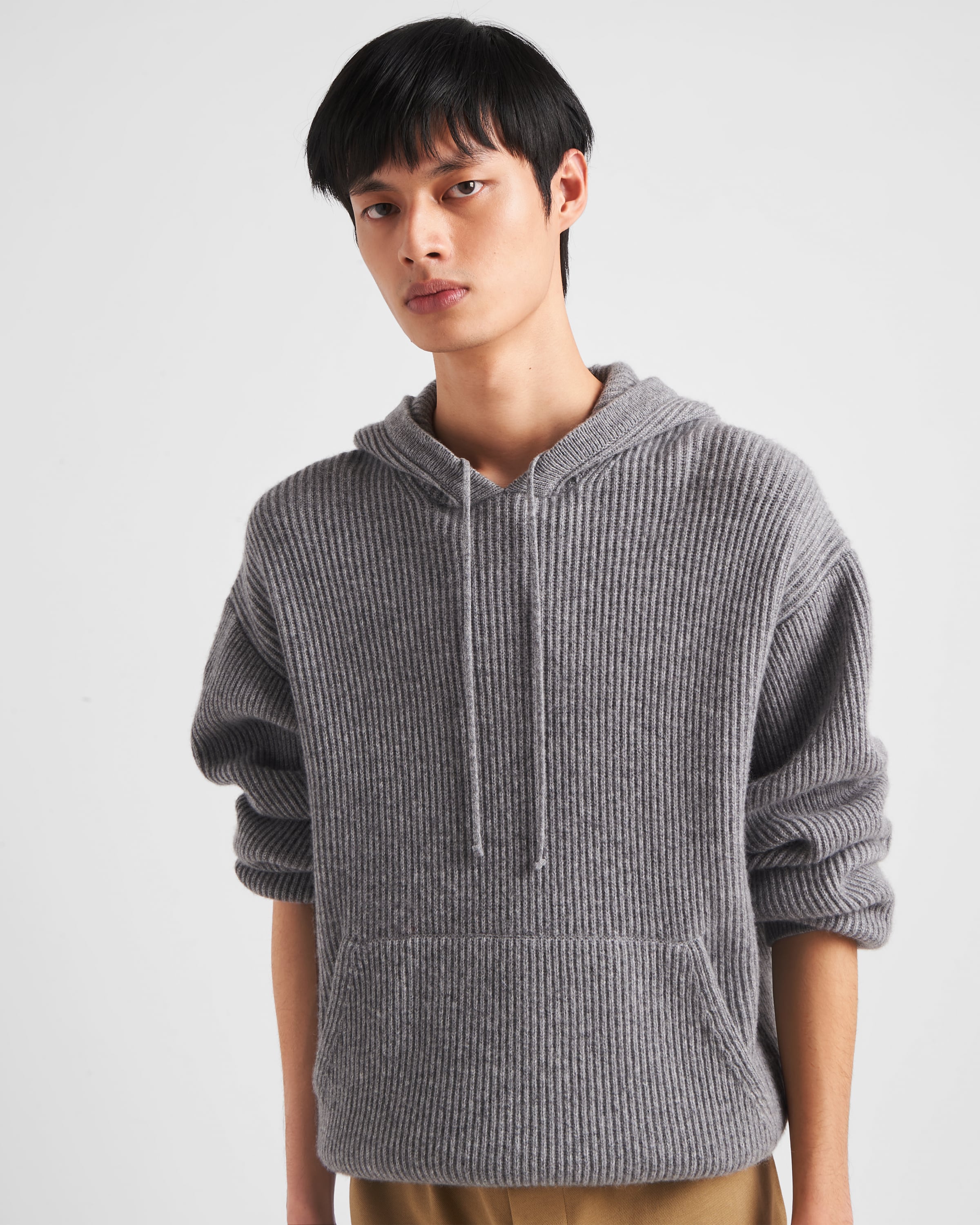 Shop Prada Cashmere Knit Hoodie In Grey