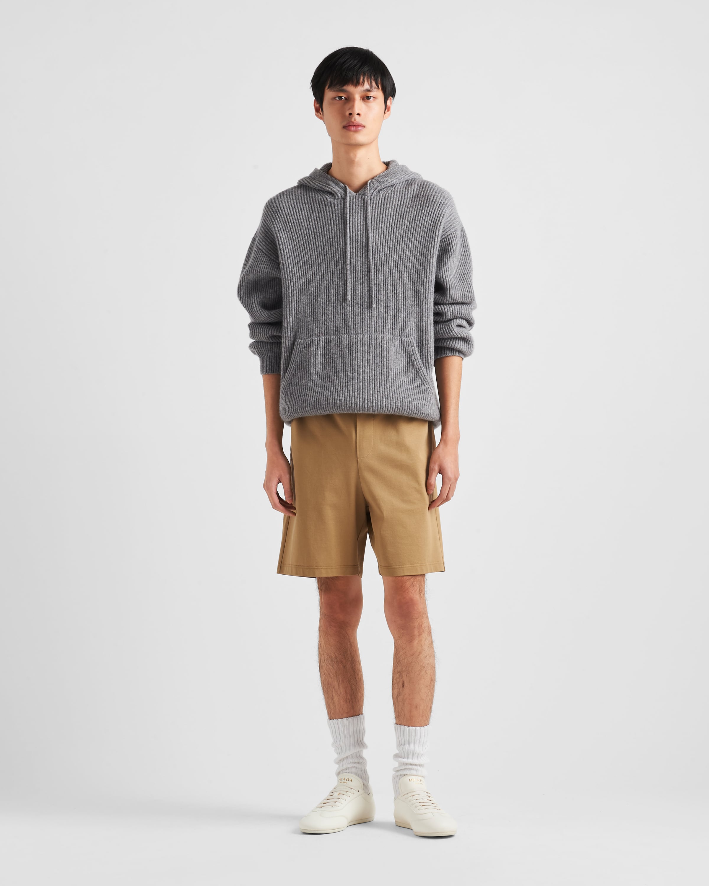 Shop Prada Cashmere Knit Hoodie In Grey