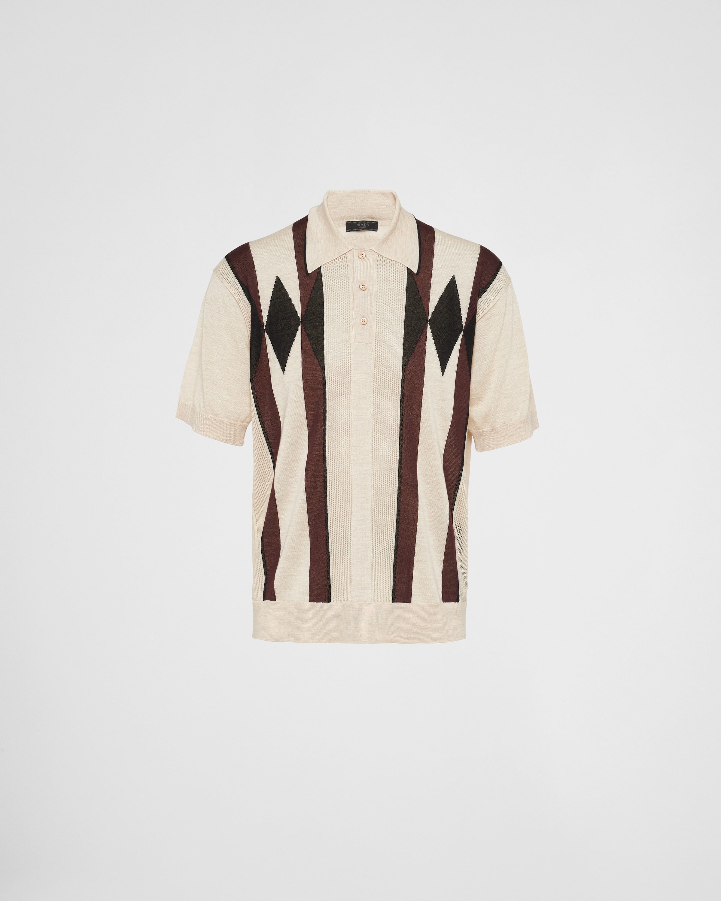 Prada Poloshirt Aus Kaschmirstrick Mit Argyle-muster In Albino White