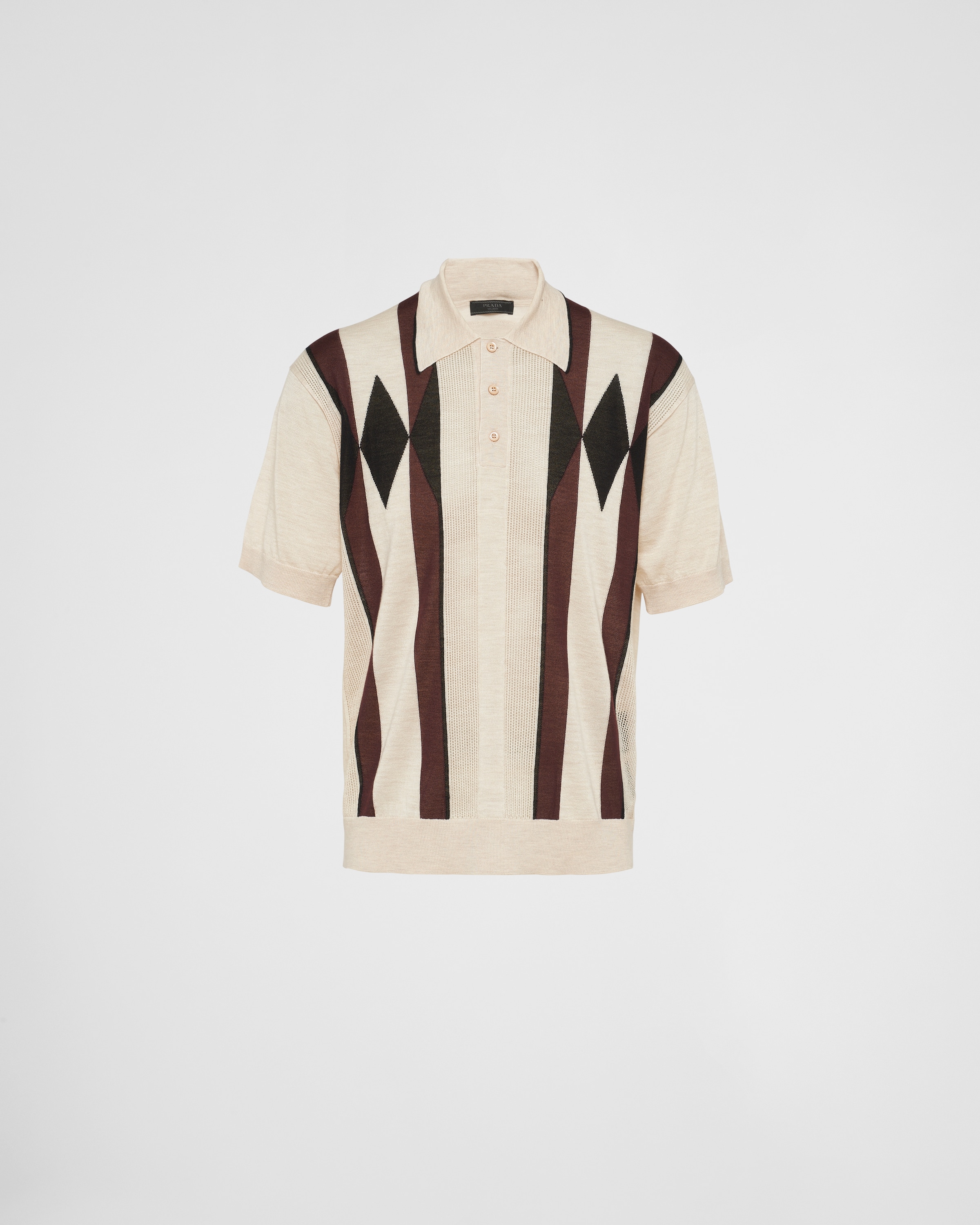 Prada Poloshirt Aus Kaschmirstrick Mit Argyle-muster In Khaki Beige