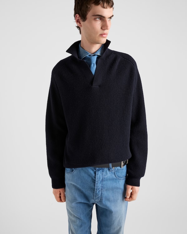 Oversized cashmere polo sweater - Navy Oversized cashmere polo sweater - Navy