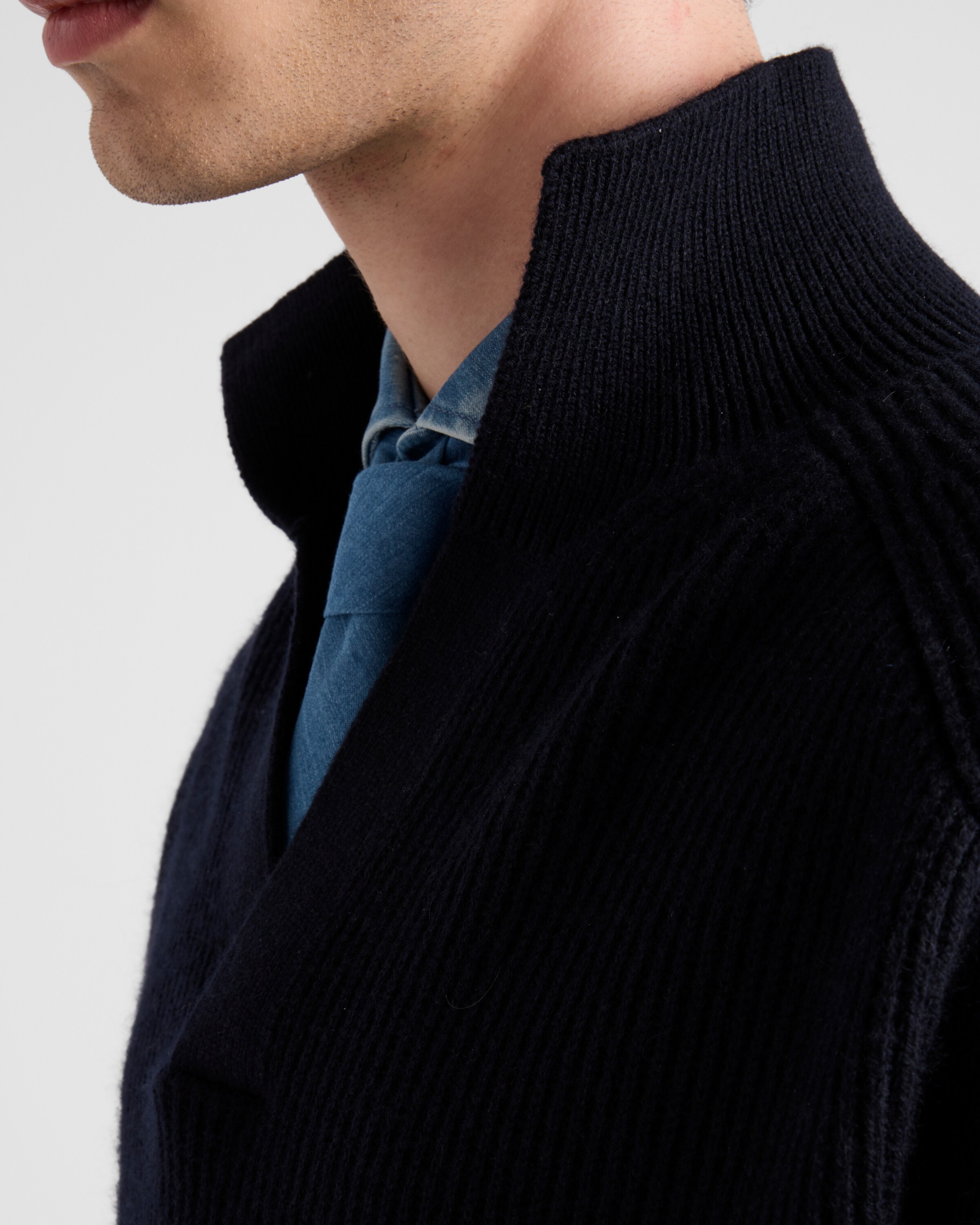 Prada Long-sleeved Knitted Polo Shirt In Blue