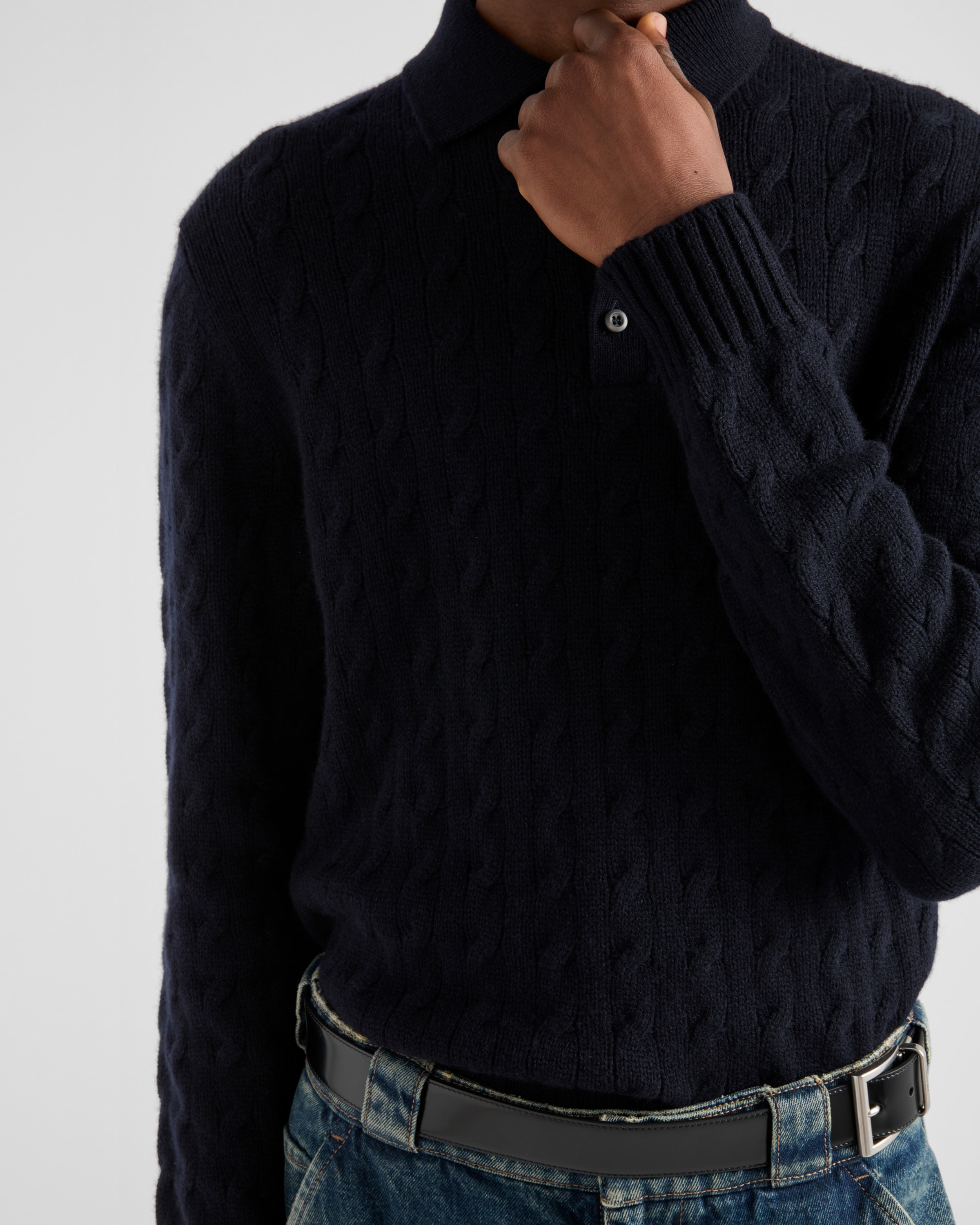 Navy Cashmere polo shirt | PRADA