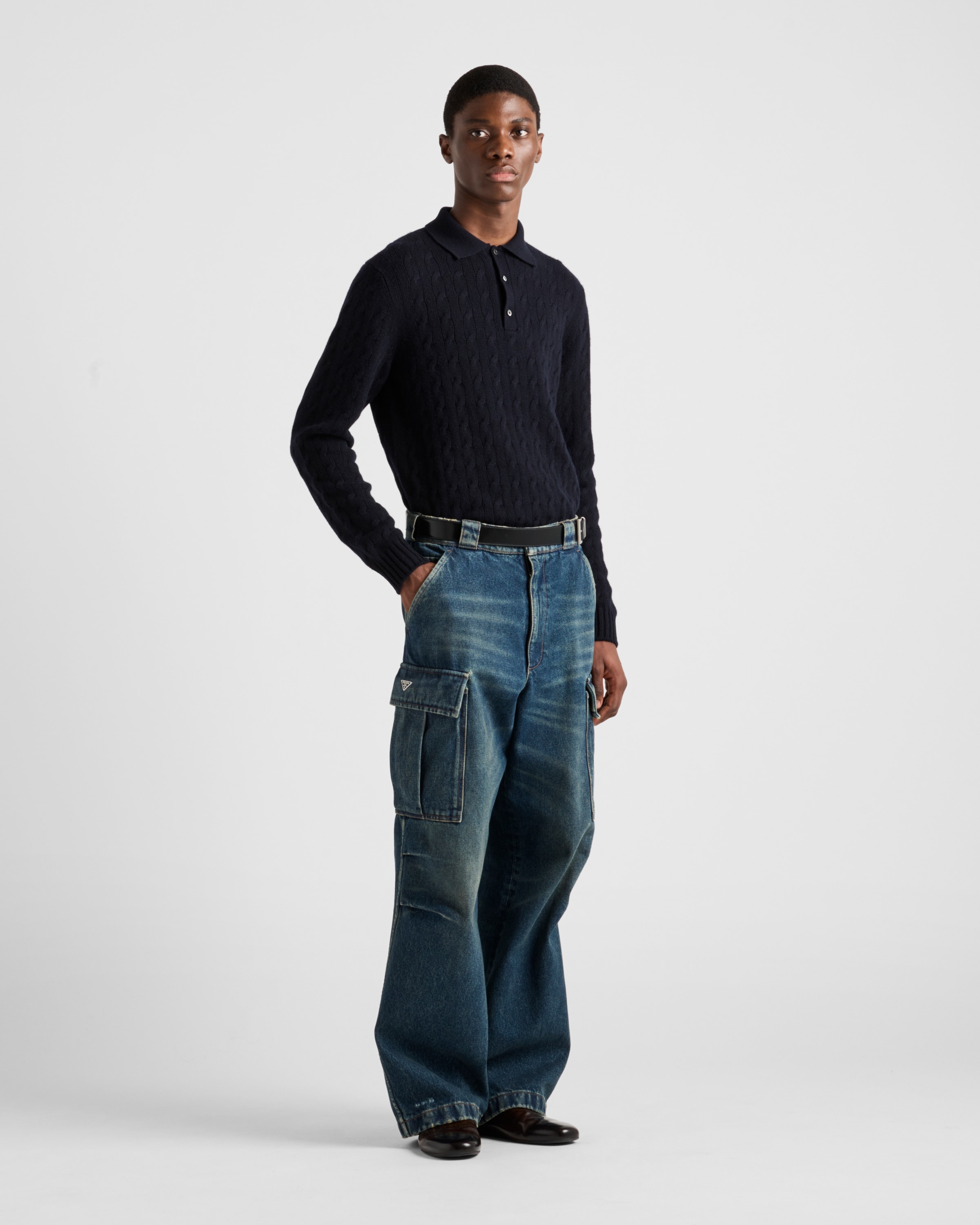 プラダ Prada Cashmere Polo Navy Cashmere Polo Shirt | PRADA