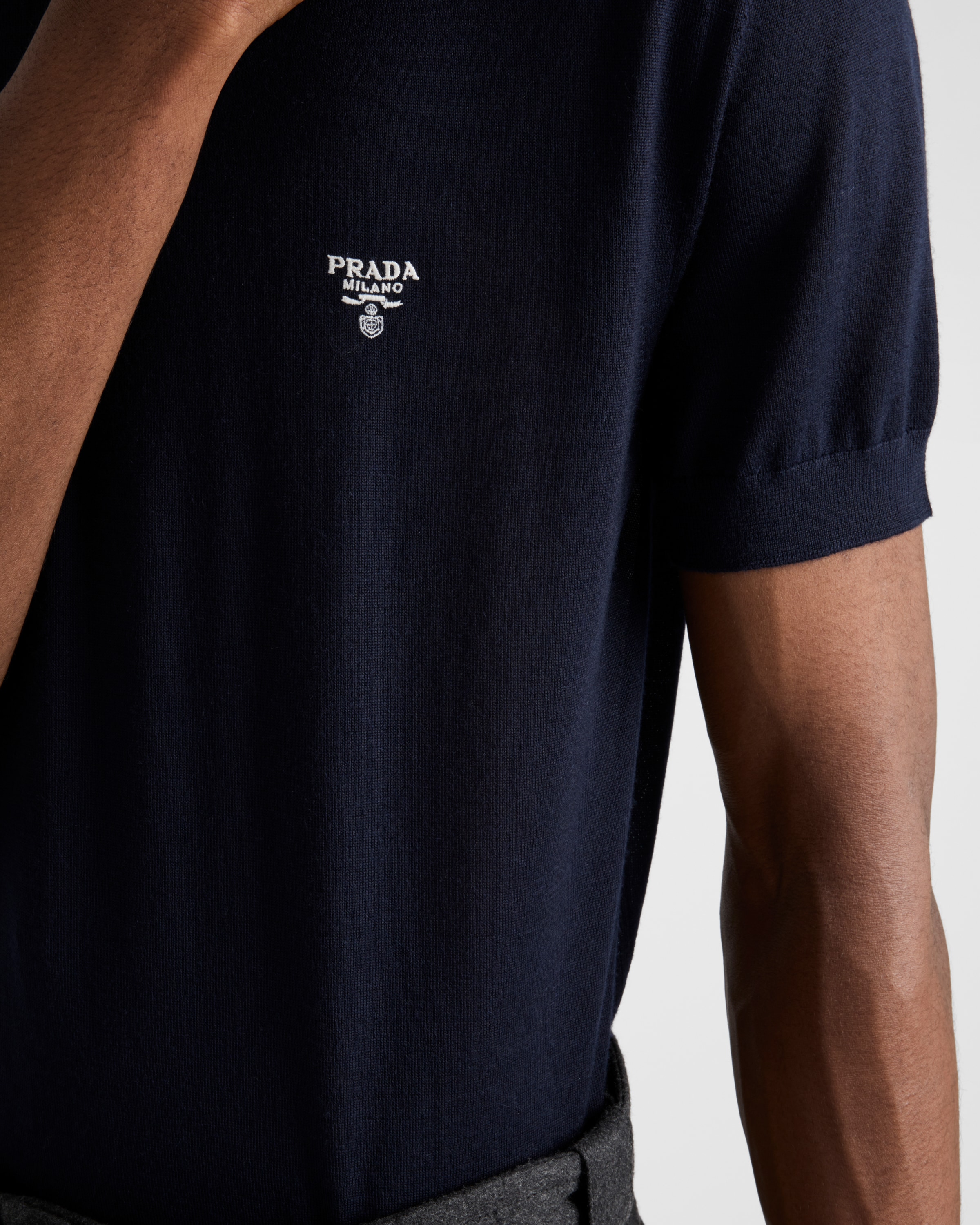 プラダ Prada Cashmere Polo Navy Cashmere Polo Shirt | PRADA