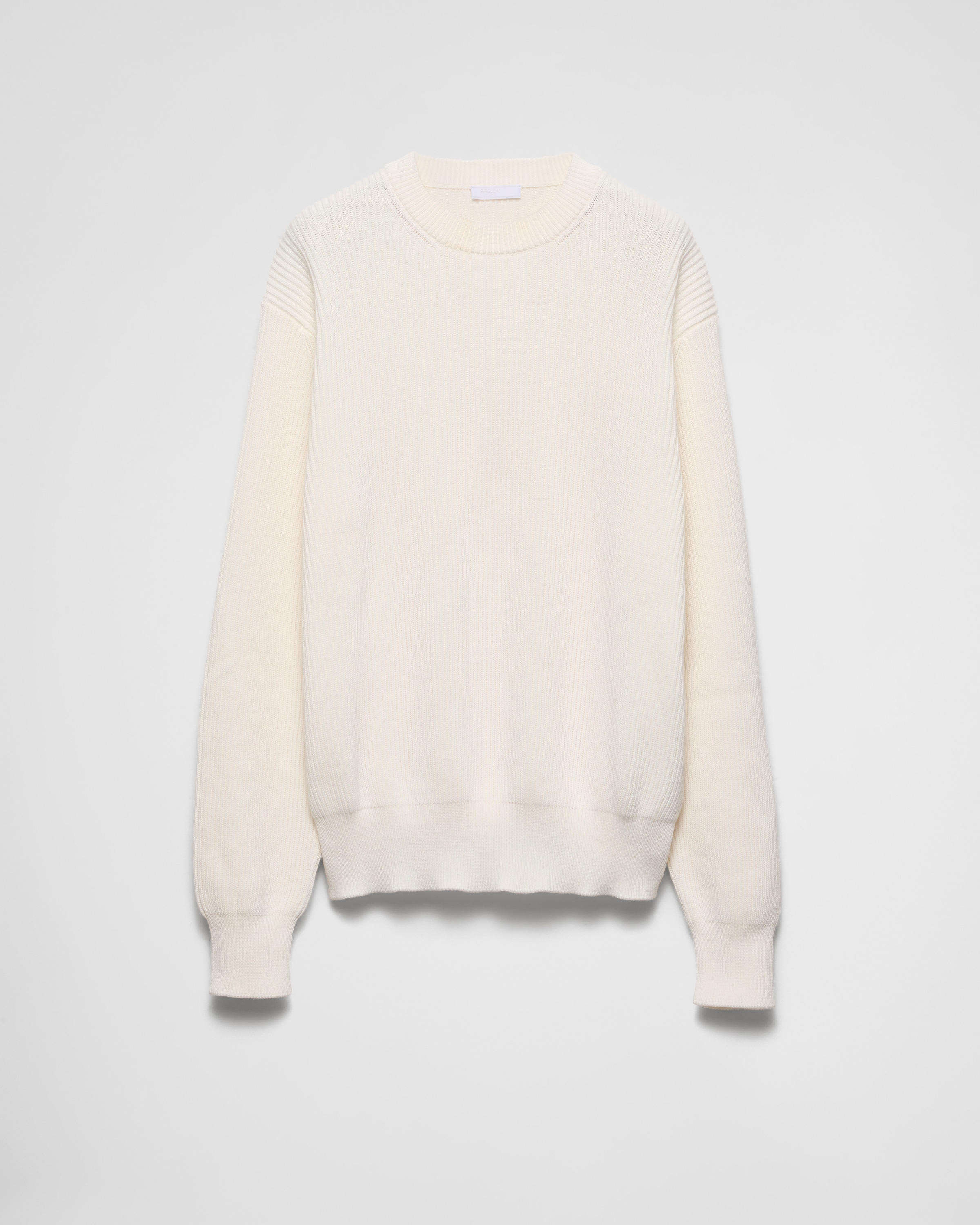 Milky White Cotton Crew-neck Sweater | PRADA