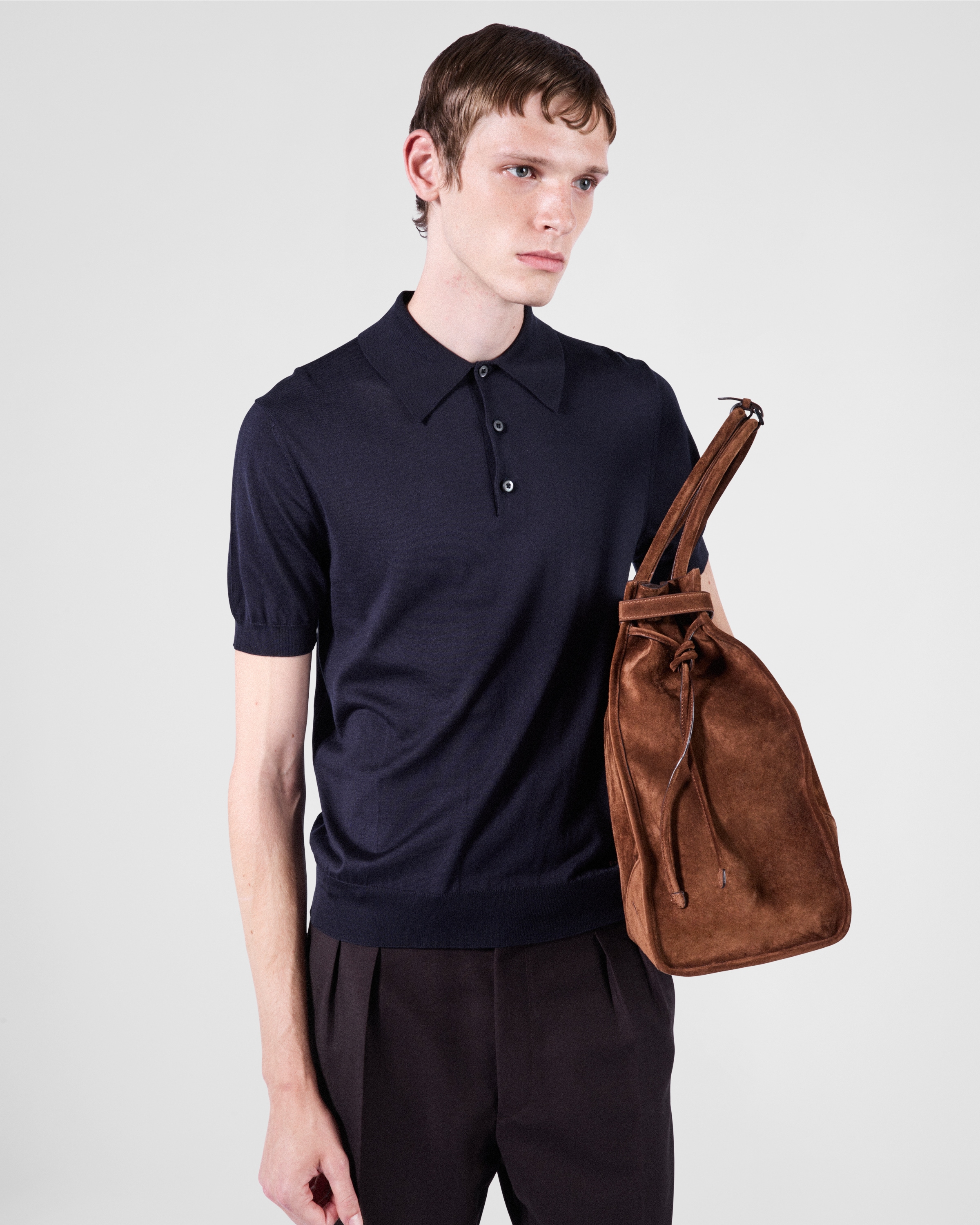 Prada Dark Blue Silk Polo Shirt In Blau