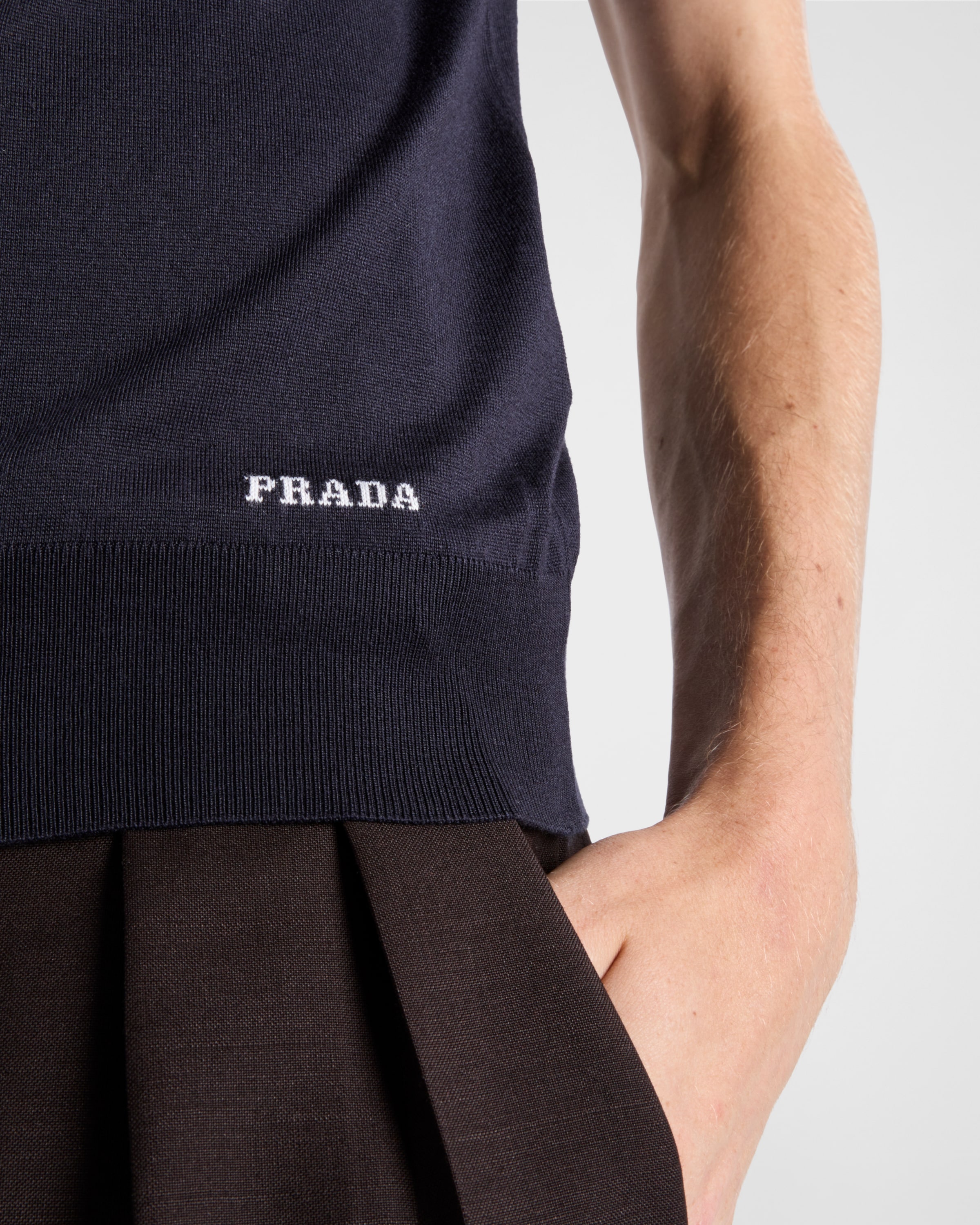 Prada Dark Blue Silk Polo Shirt In Blau