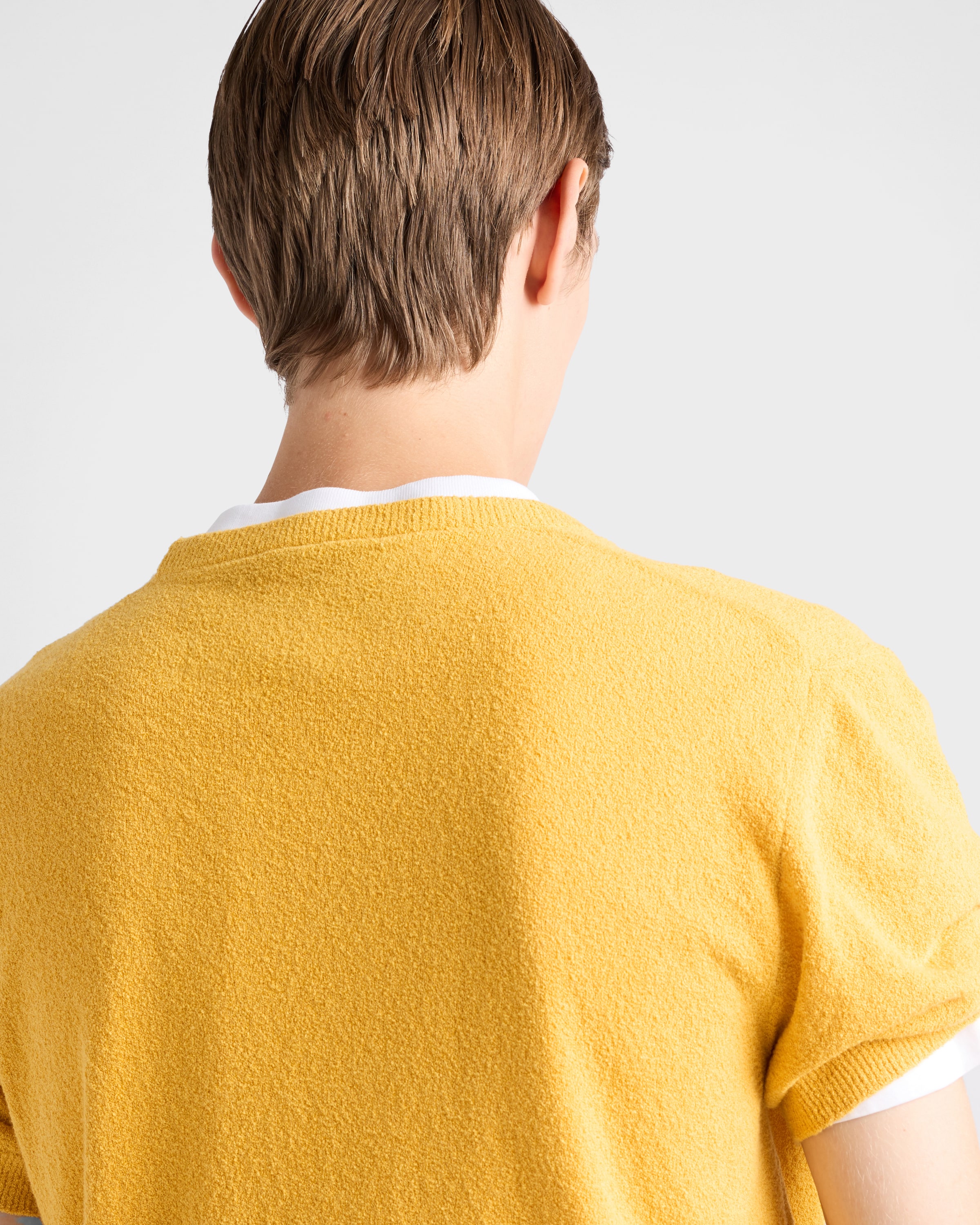 Prada Short-sleeved Cotton Sweater In Senfgelb