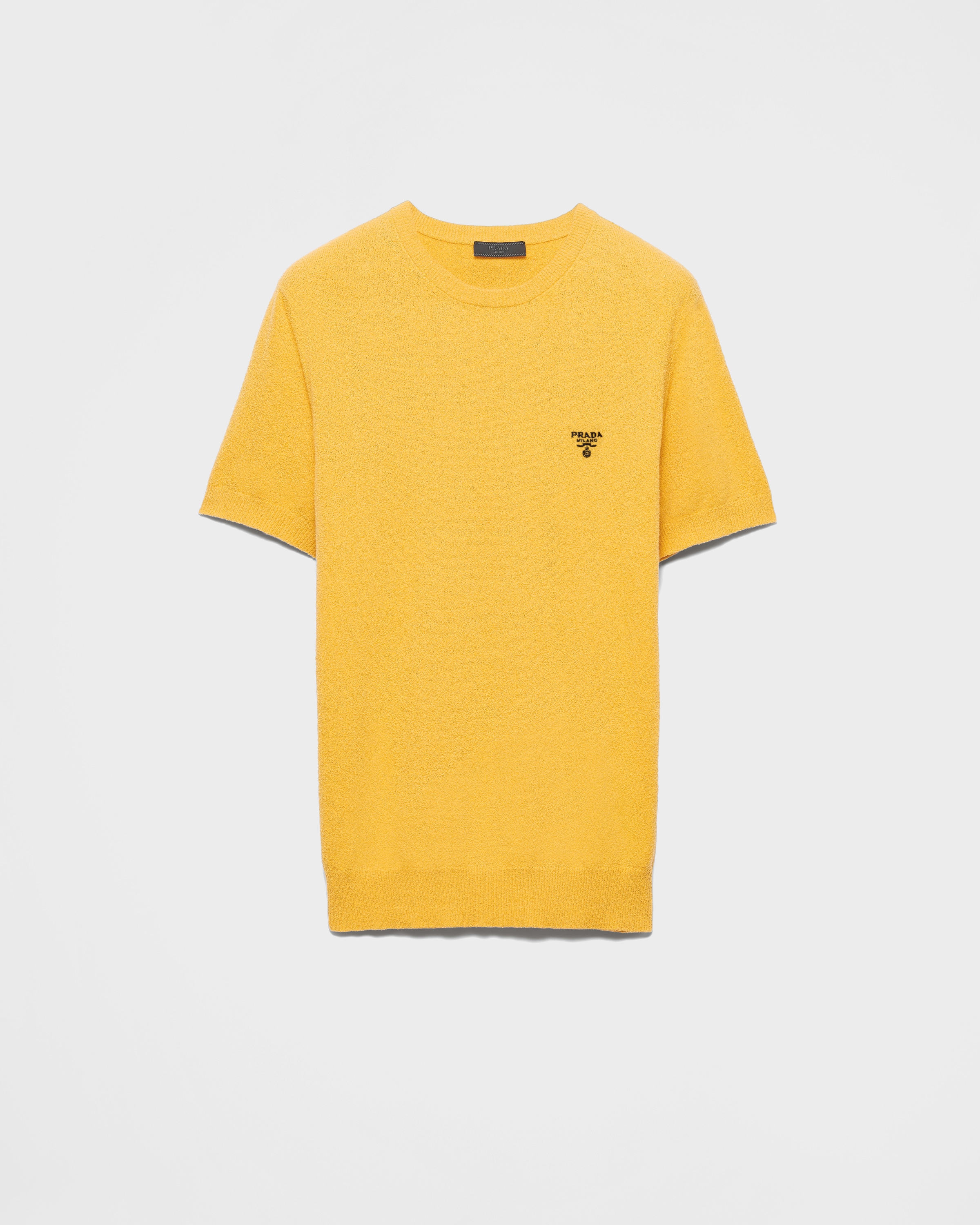 Prada Short-sleeved Cotton Sweater In Senfgelb