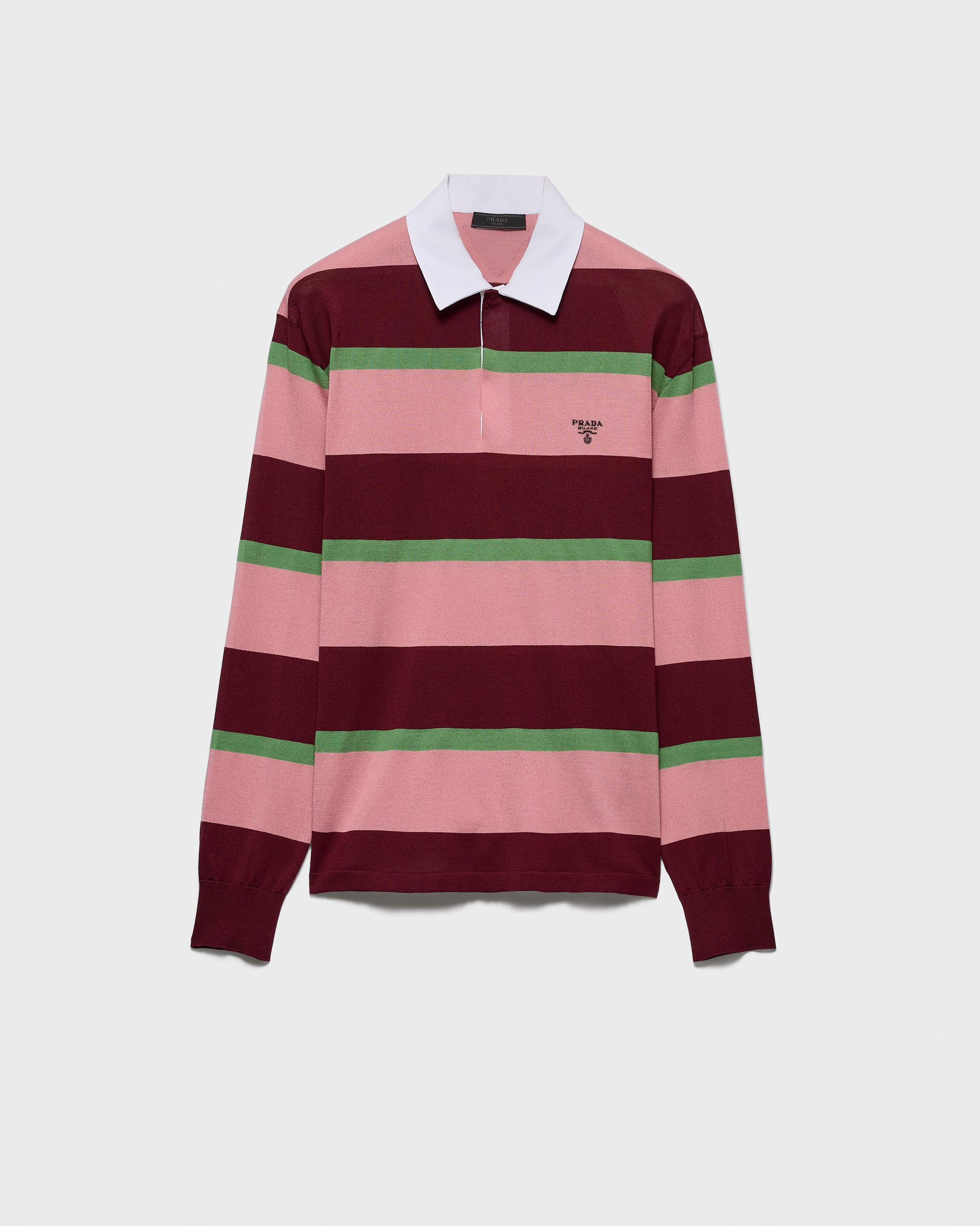 Prada Striped Silk And Cotton Polo Shirt In Burgundy