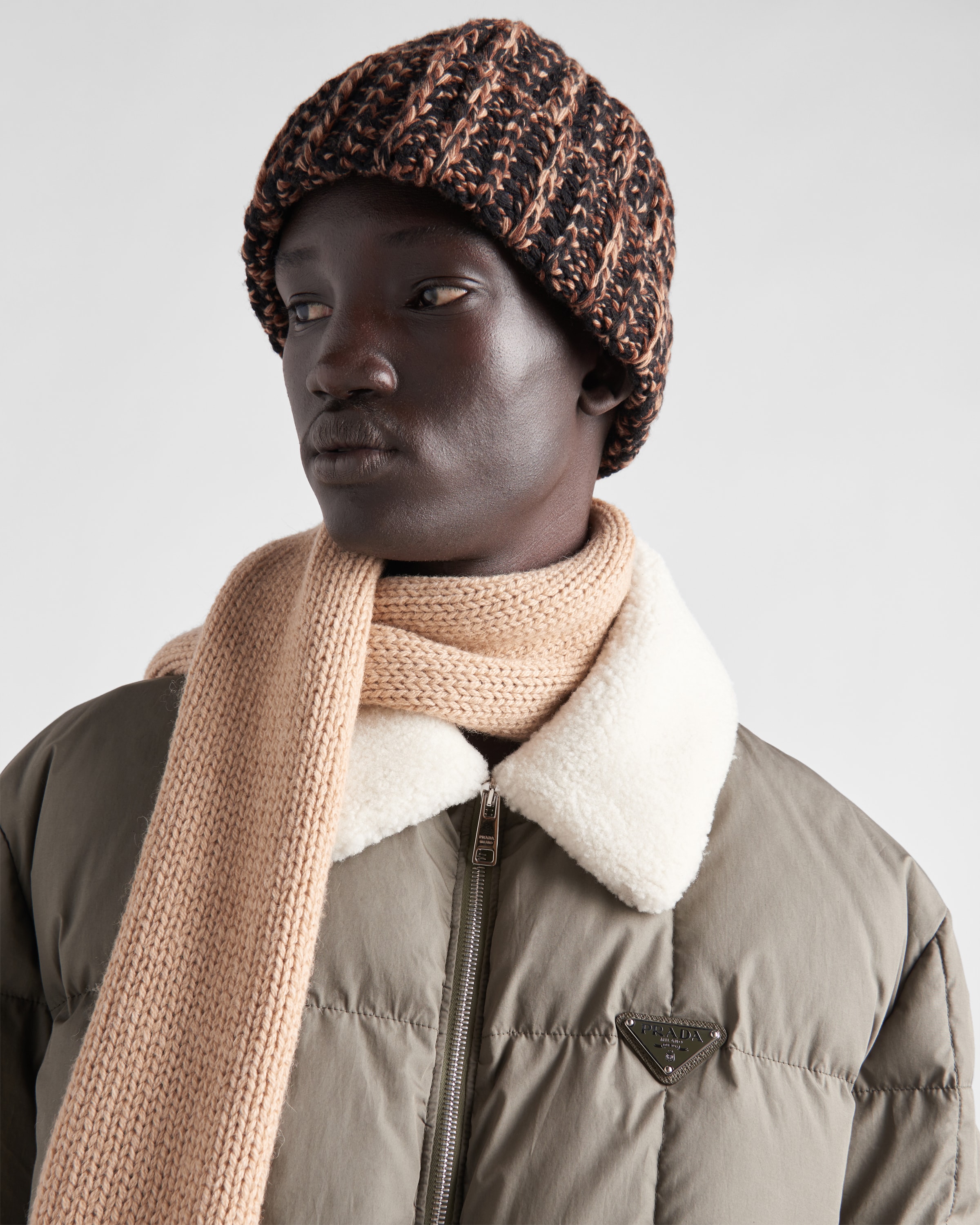 Camel Brown Wool And Cashmere Beanie PRADA