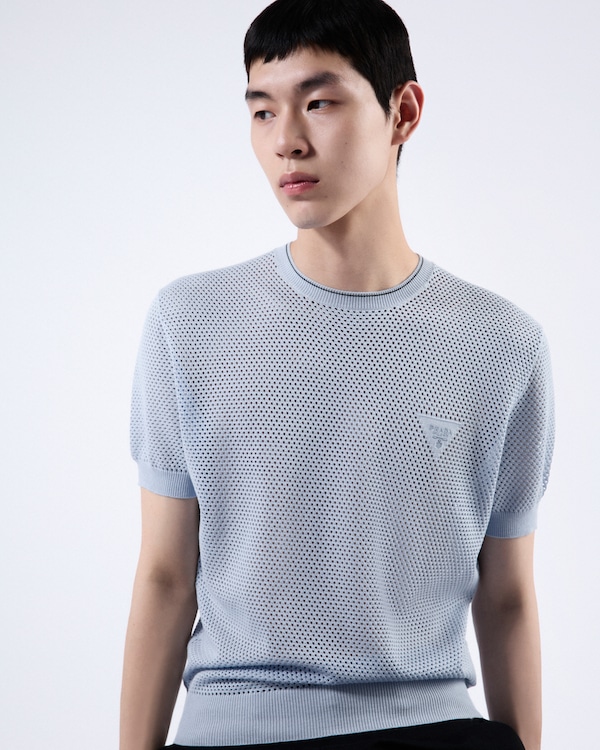 Pull à col rond en soie et coton Pull à col rond en soie et coton