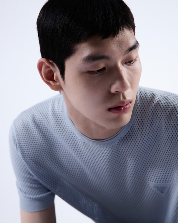 Pull à col rond en soie et coton Pull à col rond en soie et coton