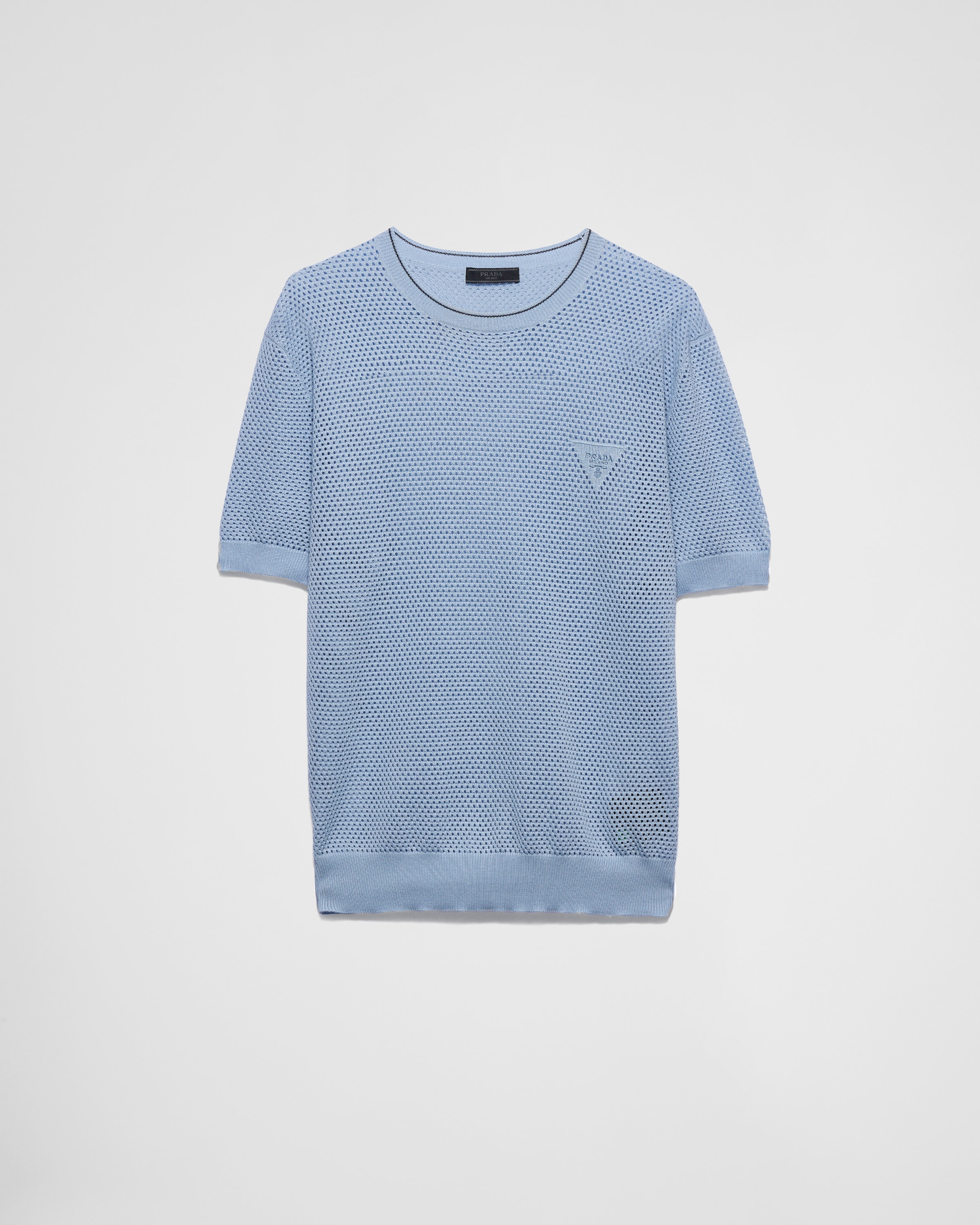 【送料&関税込】Prada Blue Silk Sweater Sky Blue Silk And Cotton Crew-neck Sweater | PRADA