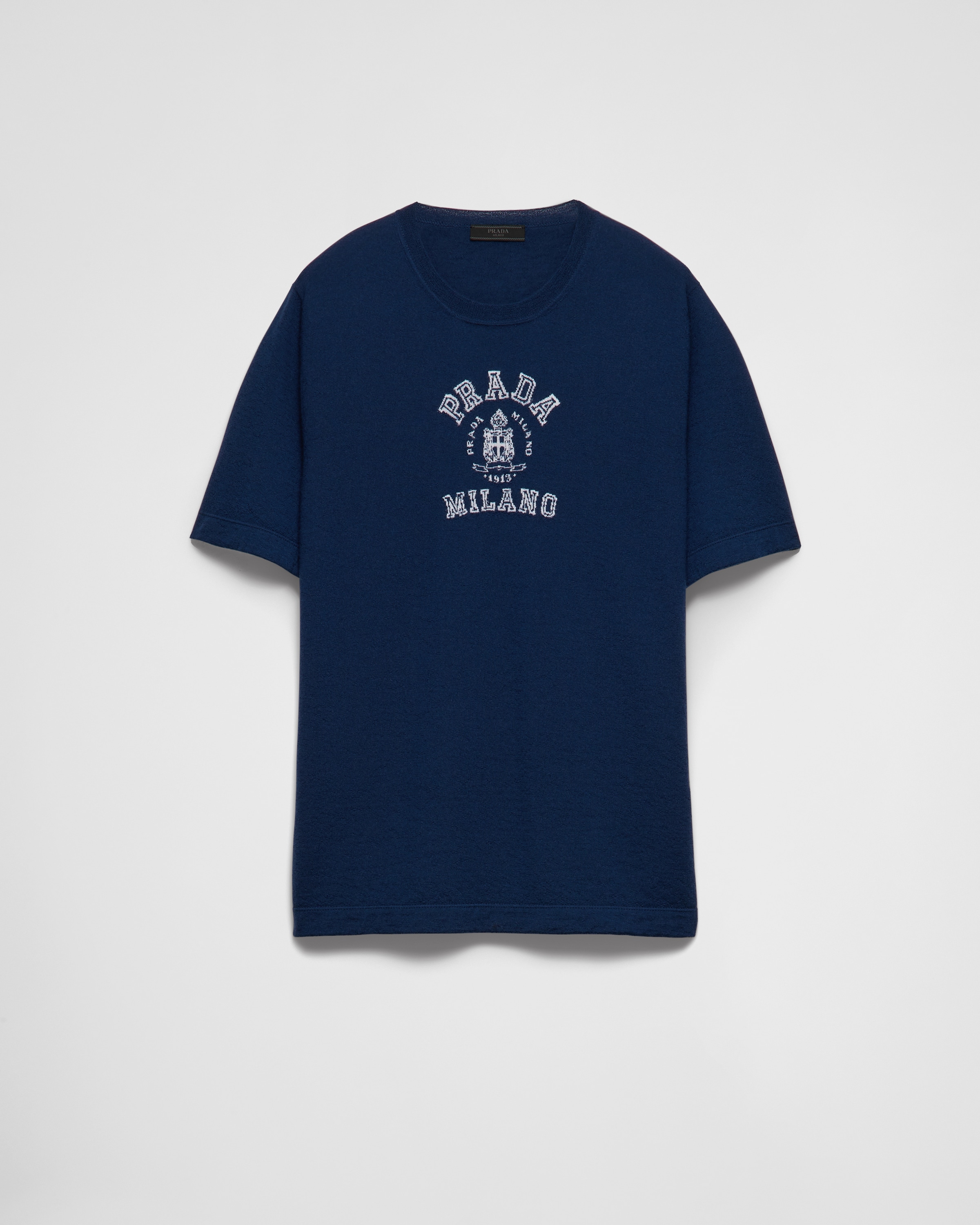 Prada Cashmere T-shirt With Logo In Navy