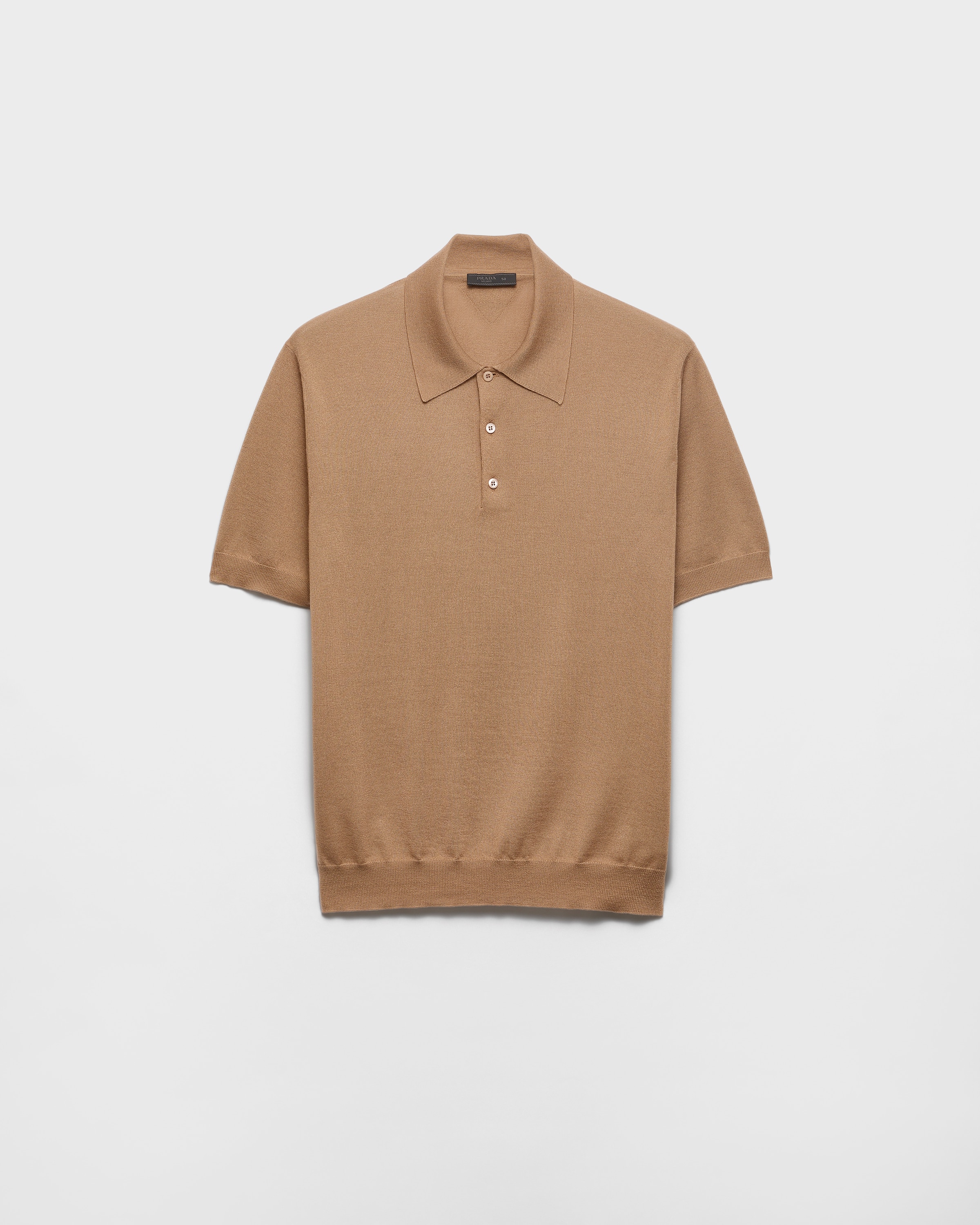 Camel Brown Cashmere And Silk Polo Shirt | PRADA - United States