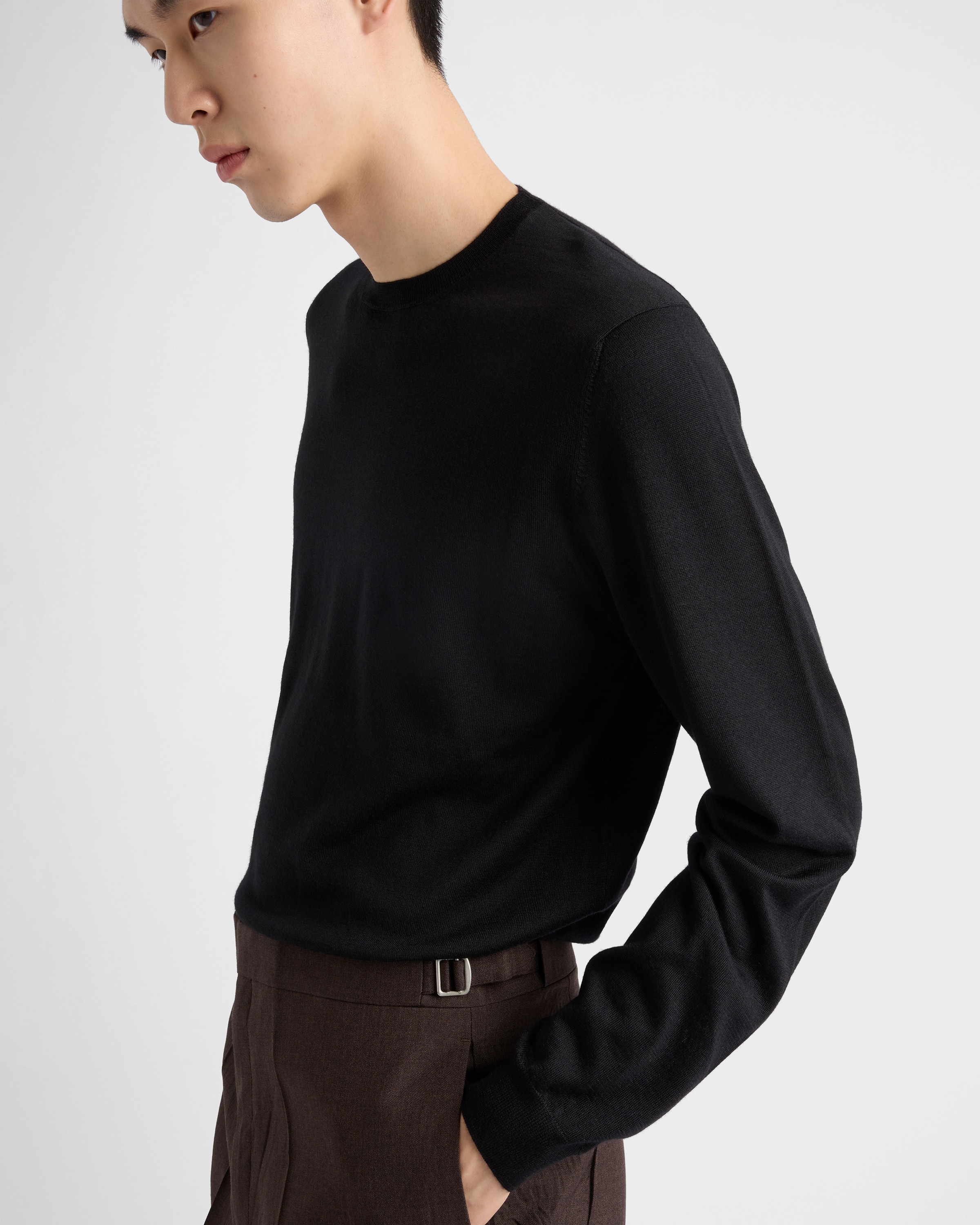 Prada Cashmere And Silk Crew-neck Sweater In Black