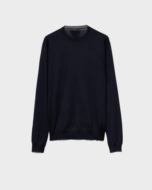 【ふるさと割】 ネイビー PRADA | クルーネックセーター スーパーファインウール トップス