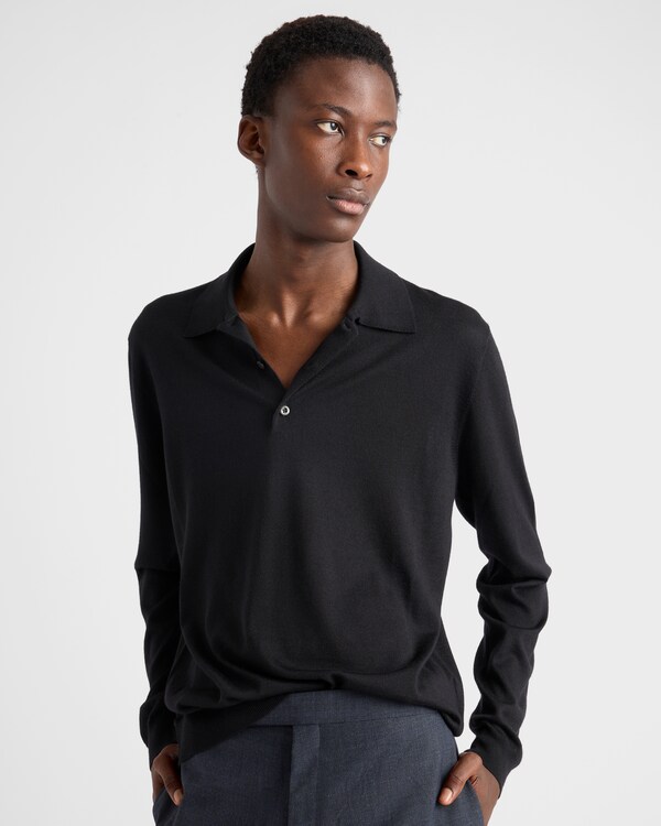 Poloshirt aus Kaschmir und Seide - Schwarz Poloshirt aus Kaschmir und Seide - Schwarz