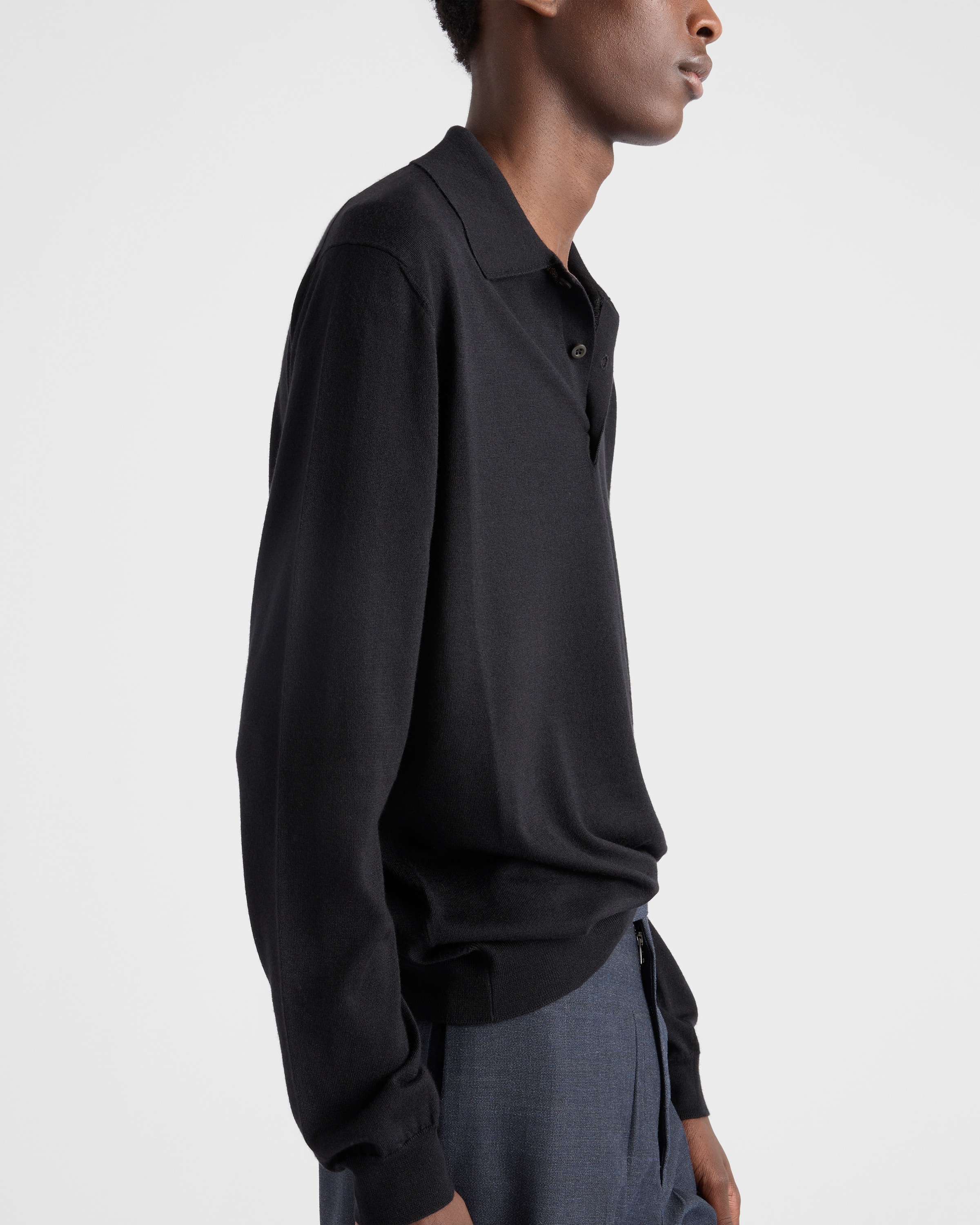 プラダ Prada Cashmere Polo Navy Cashmere Polo Shirt | PRADA
