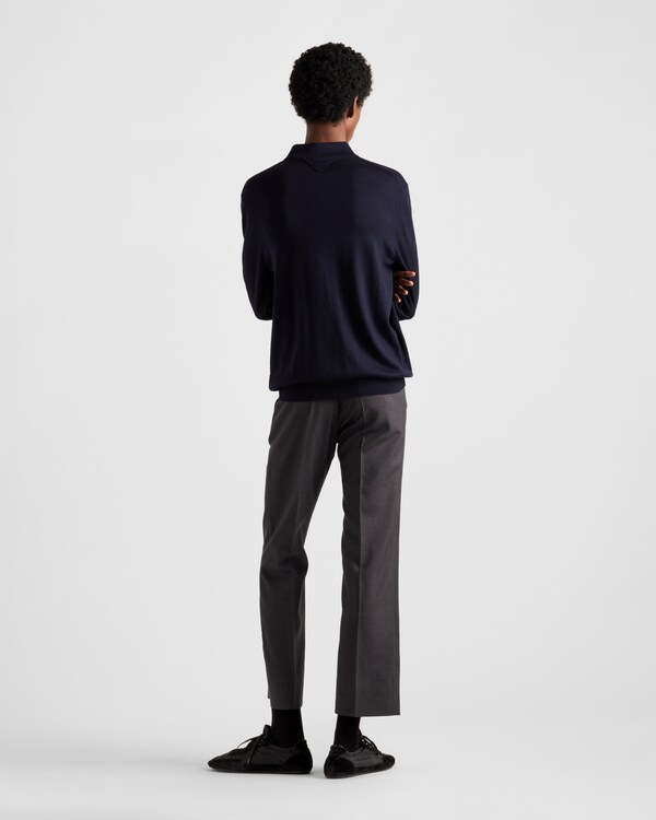 Poloshirt aus Kaschmir und Seide - Blau Poloshirt aus Kaschmir und Seide - Blau