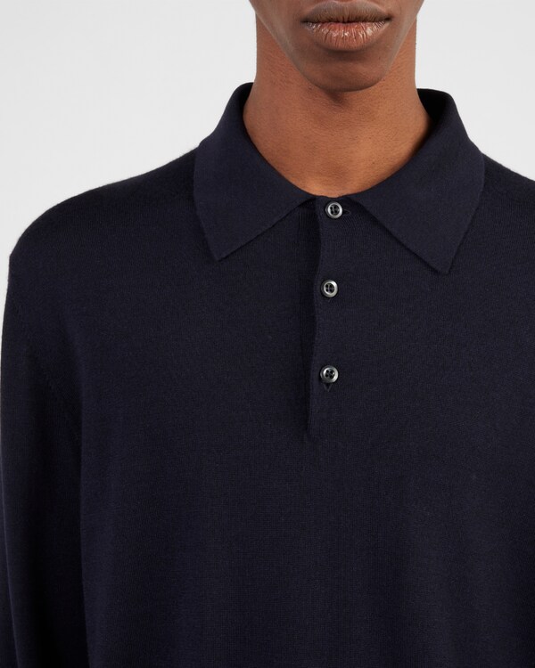 Poloshirt aus Kaschmir und Seide - Blau Poloshirt aus Kaschmir und Seide - Blau