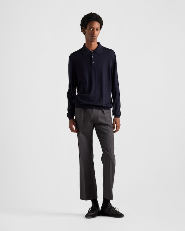 Poloshirt aus Kaschmir und Seide - Blau Poloshirt aus Kaschmir und Seide - Blau